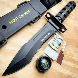 12" Tactical Camping Hunting Rambo Fixed Blade Knife BLACK Bowie   Survival KIT