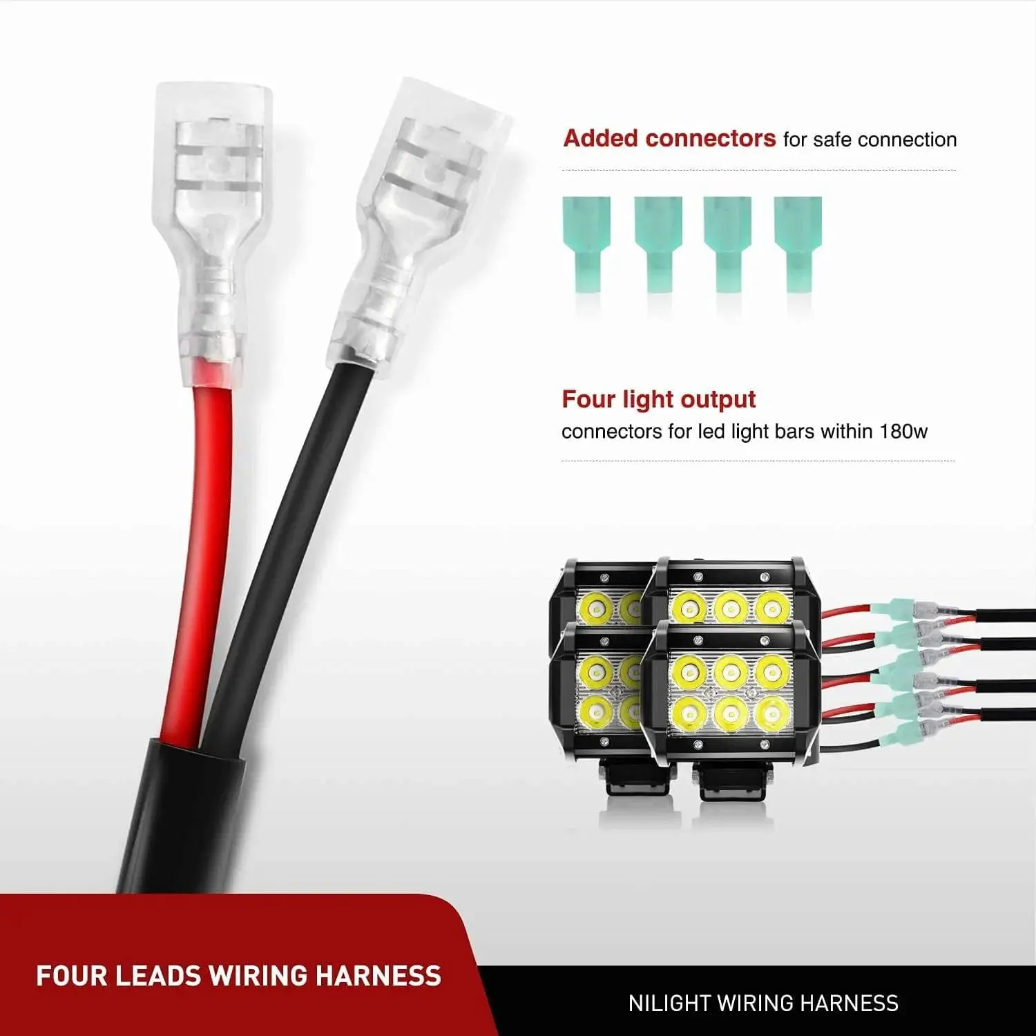 16AWG Wire Harness Kit 4 Leads W/ 12V 3Pin Switch | 3 Fuses | 8 Spade Connectors