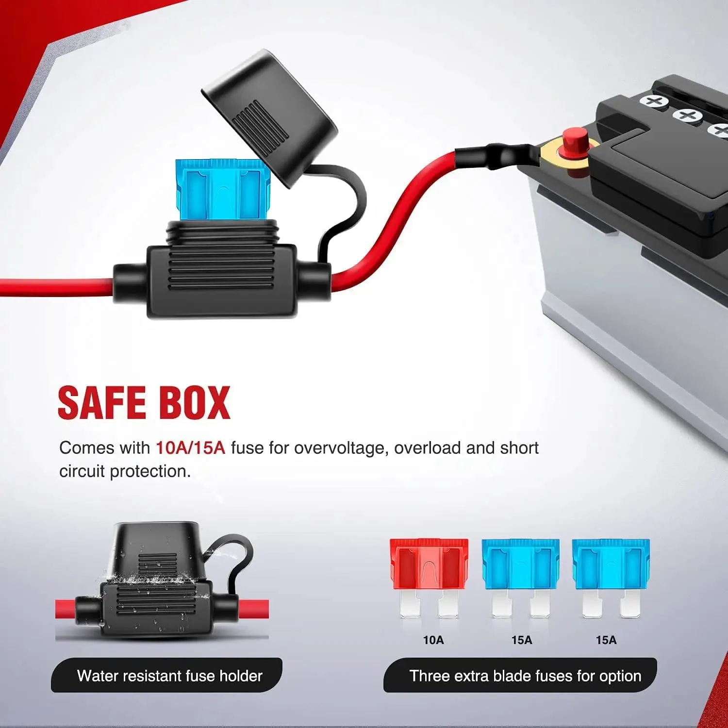 16AWG Wire Harness Kit 4 Leads W/ 12V 3Pin Switch | 3 Fuses | 8 Spade Connectors