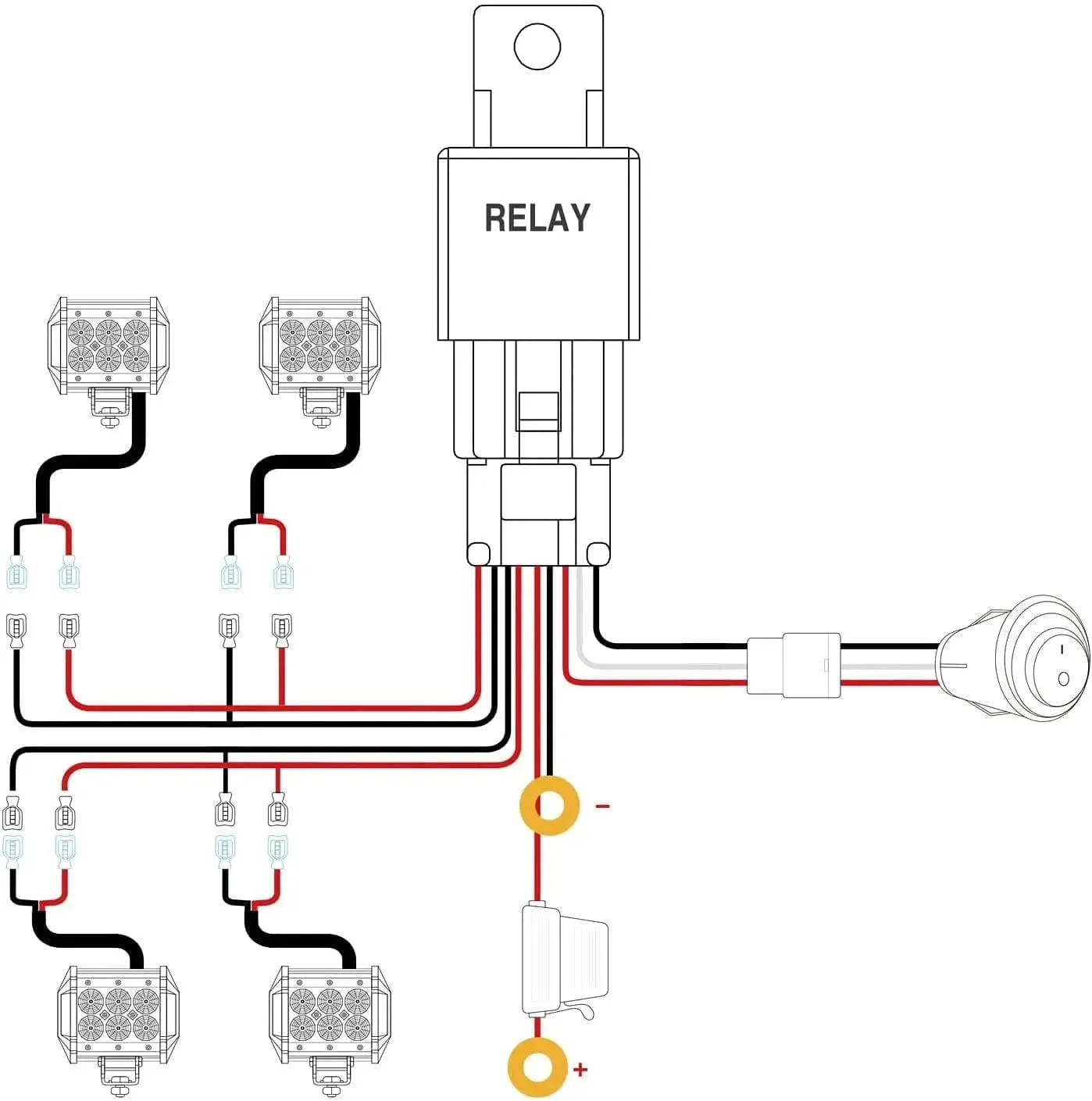 16AWG Wire Harness Kit 4 Leads W/ 12V 3Pin Switch | 3 Fuses | 8 Spade Connectors