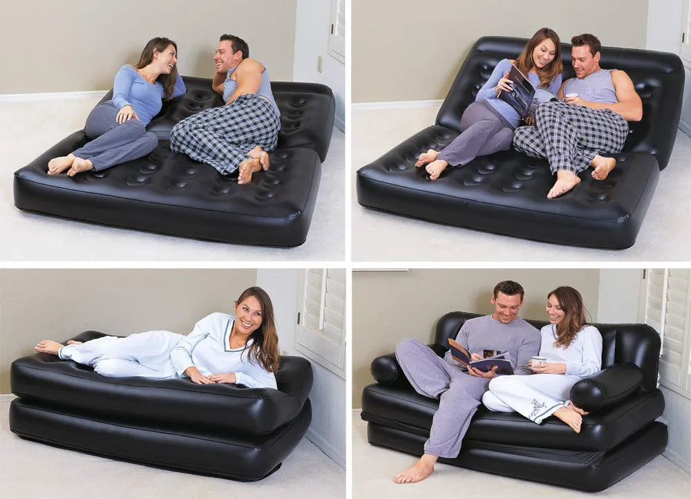 Air Sofa Bed 5 in 1 Inflatable Couch one Sofa 5 uses with Electric Pump (Black)