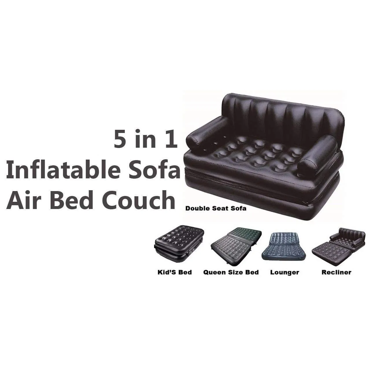 Air Sofa Bed 5 in 1 Inflatable Couch one Sofa 5 uses with Electric Pump (Black)