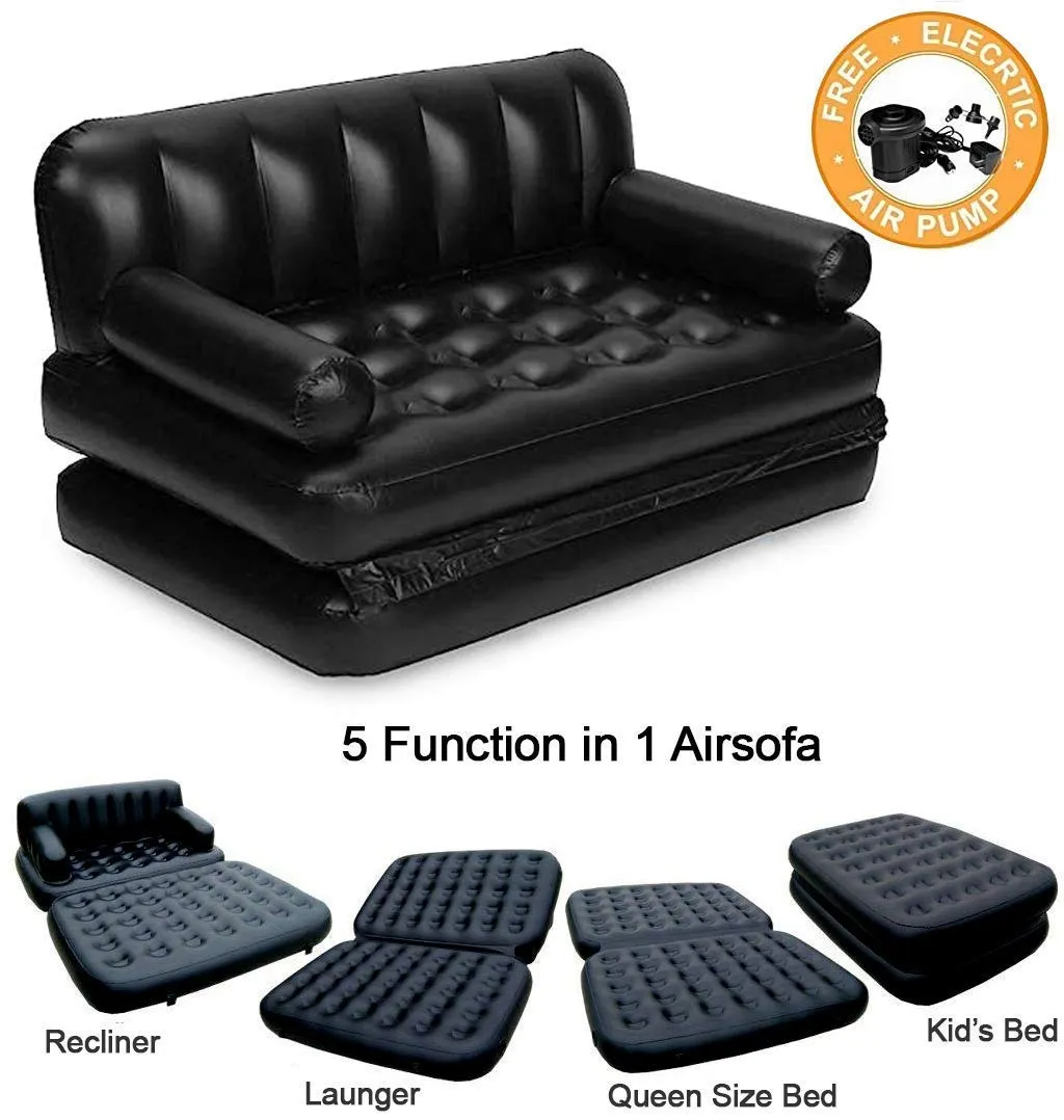 Air Sofa Bed 5 in 1 Inflatable Couch one Sofa 5 uses with Electric Pump (Black)