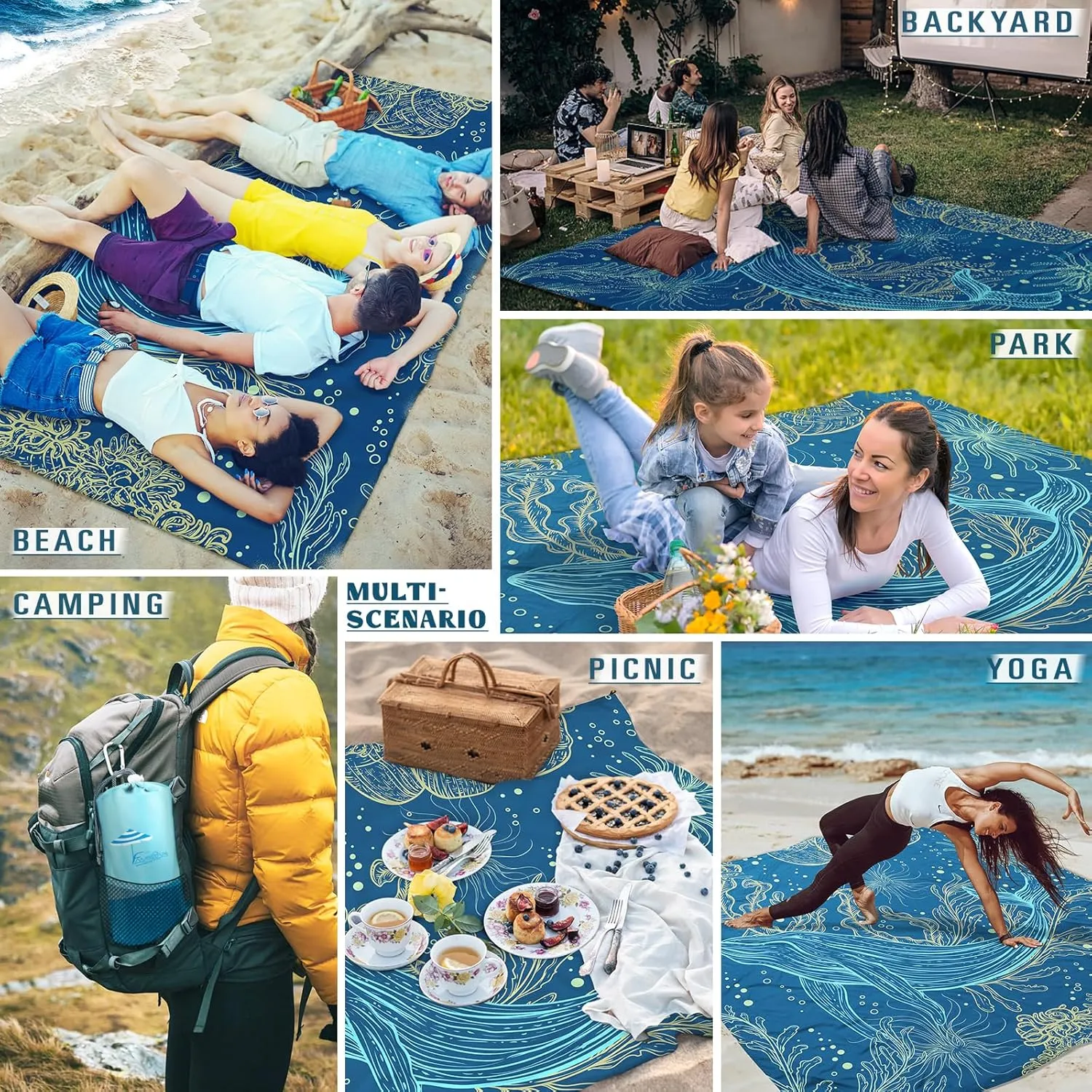 Beach Blanket Sandproof Waterproof 78''81''1-5Adults Oversized,Compact Lightweight Durable Beach Mat for Travel Camping Hiking Picnic Blanket