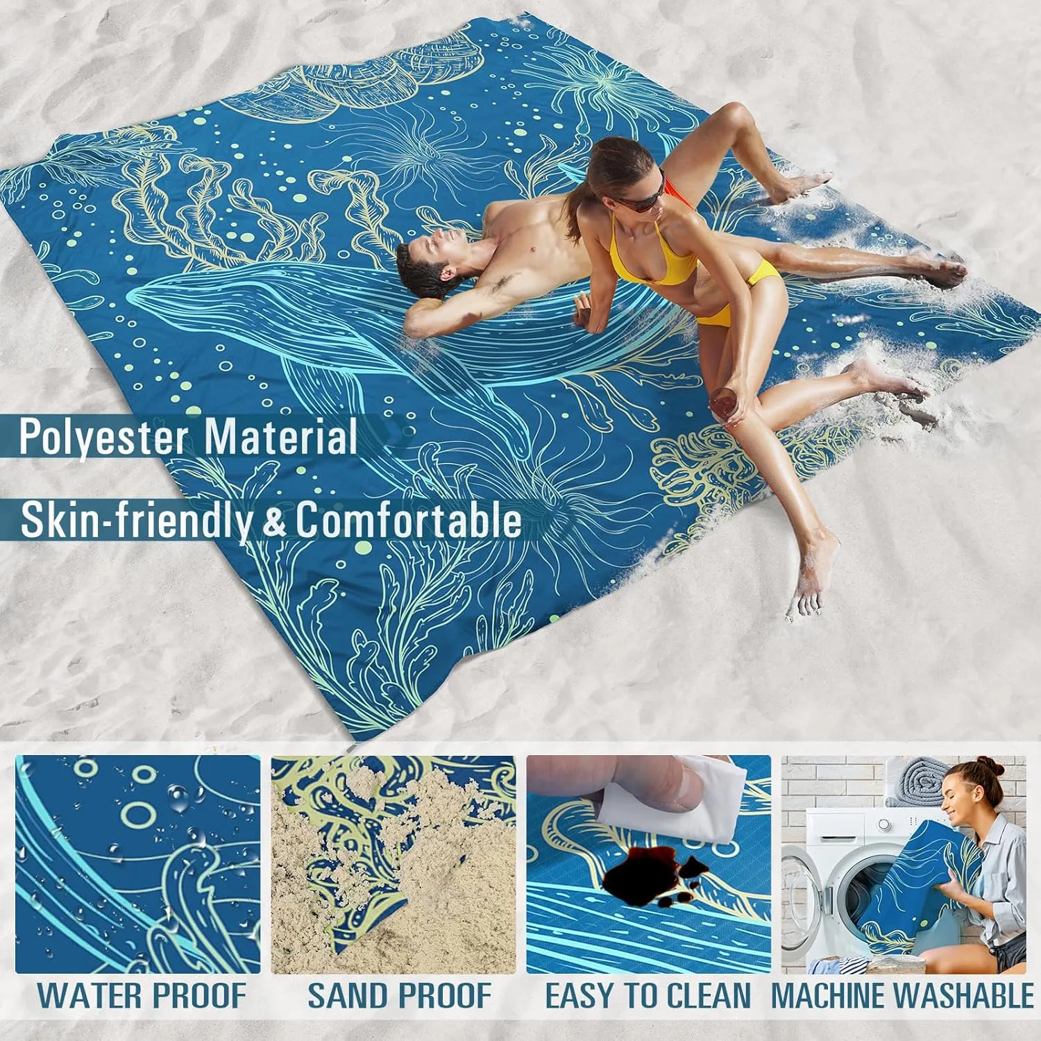 Beach Blanket Sandproof Waterproof 78''81''1-5Adults Oversized,Compact Lightweight Durable Beach Mat for Travel Camping Hiking Picnic Blanket