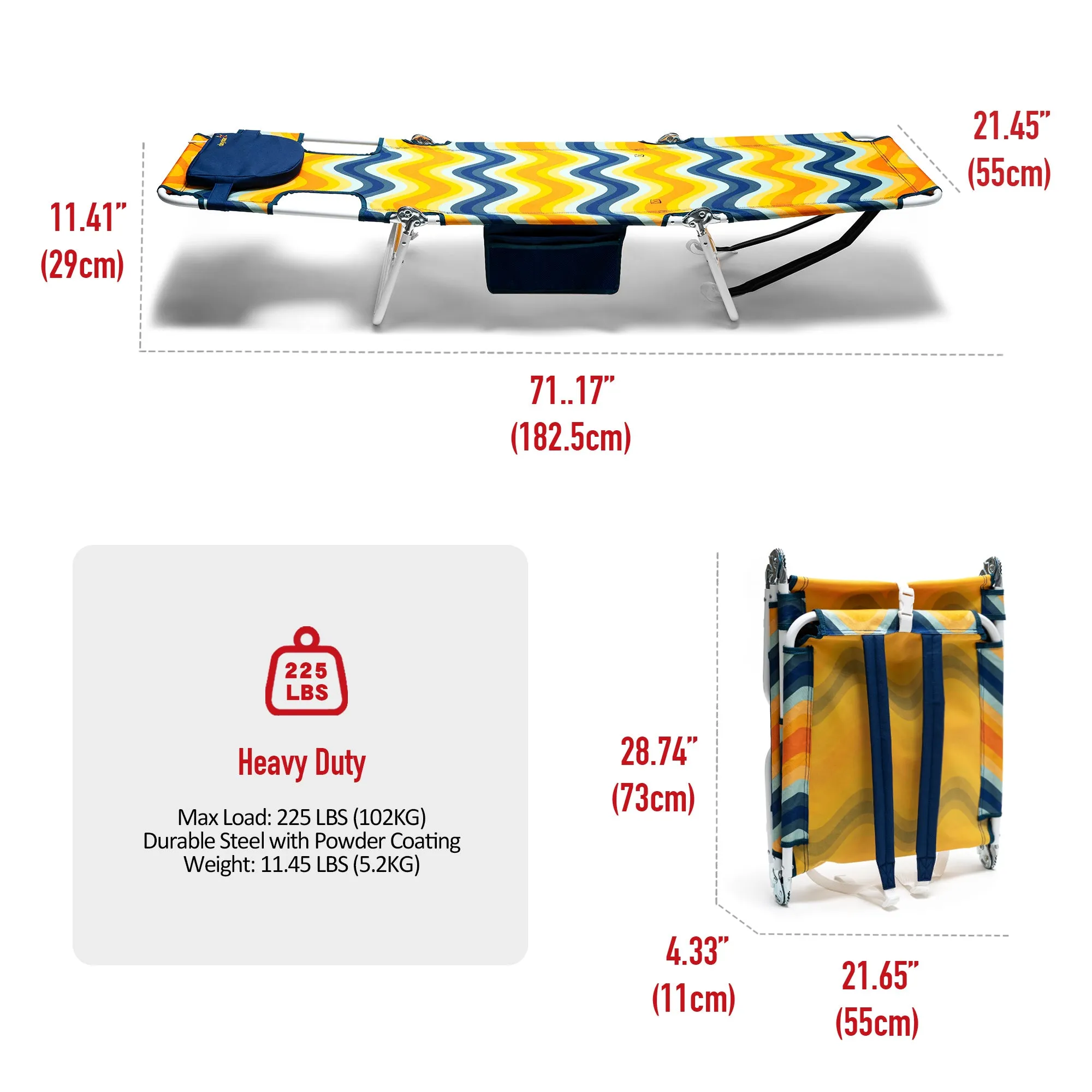 Beach Lounge Chair, Backpack Reclining Beach Chairs Lay Flat, Face Down Tanning Chair, Folding Camping Chairs Portable Camp Cot With Backpack Straps For OutdoorPicnicLawn