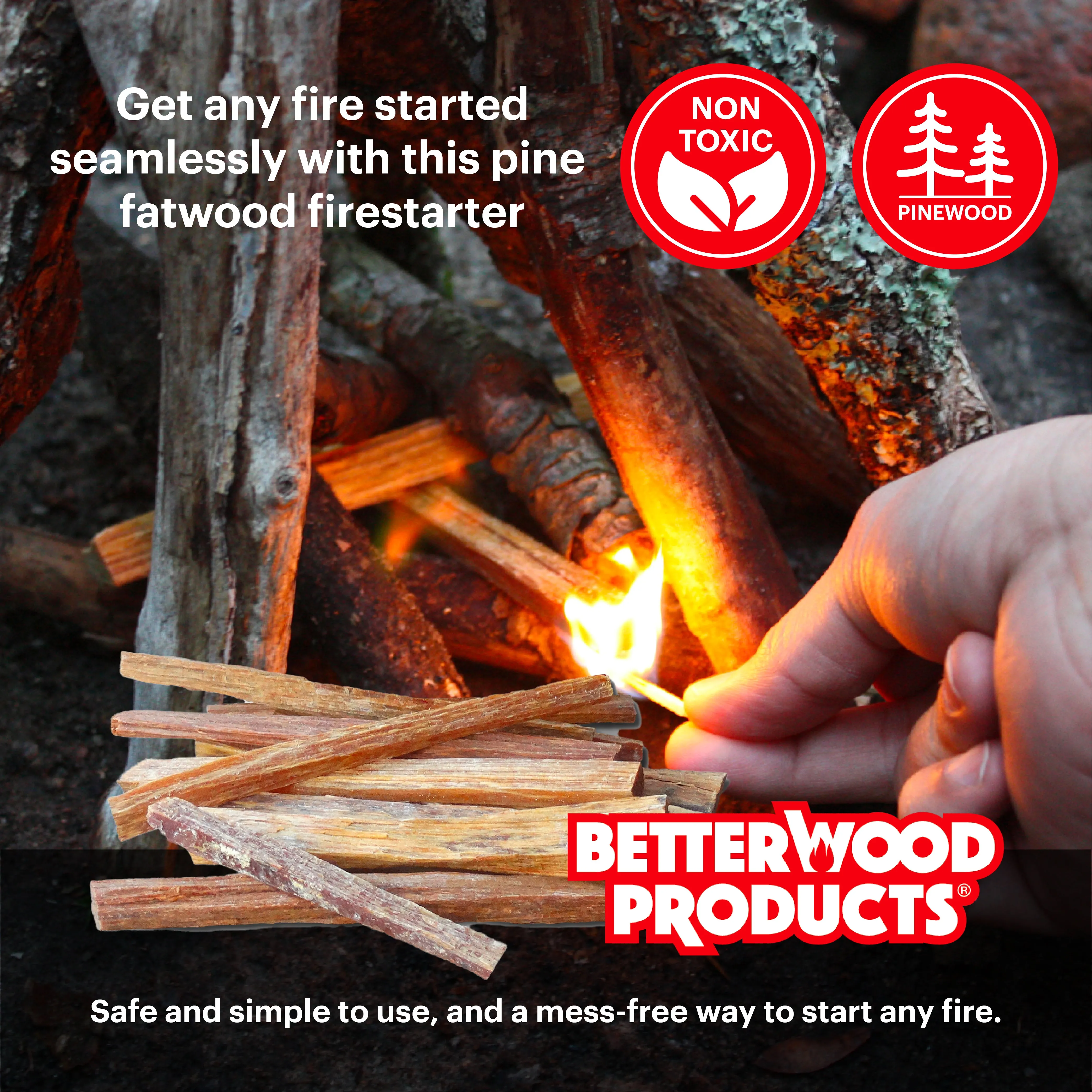 Betterwood Products Natural Hand Split Fatwood 35 Pound Firestarter (2 Pack)
