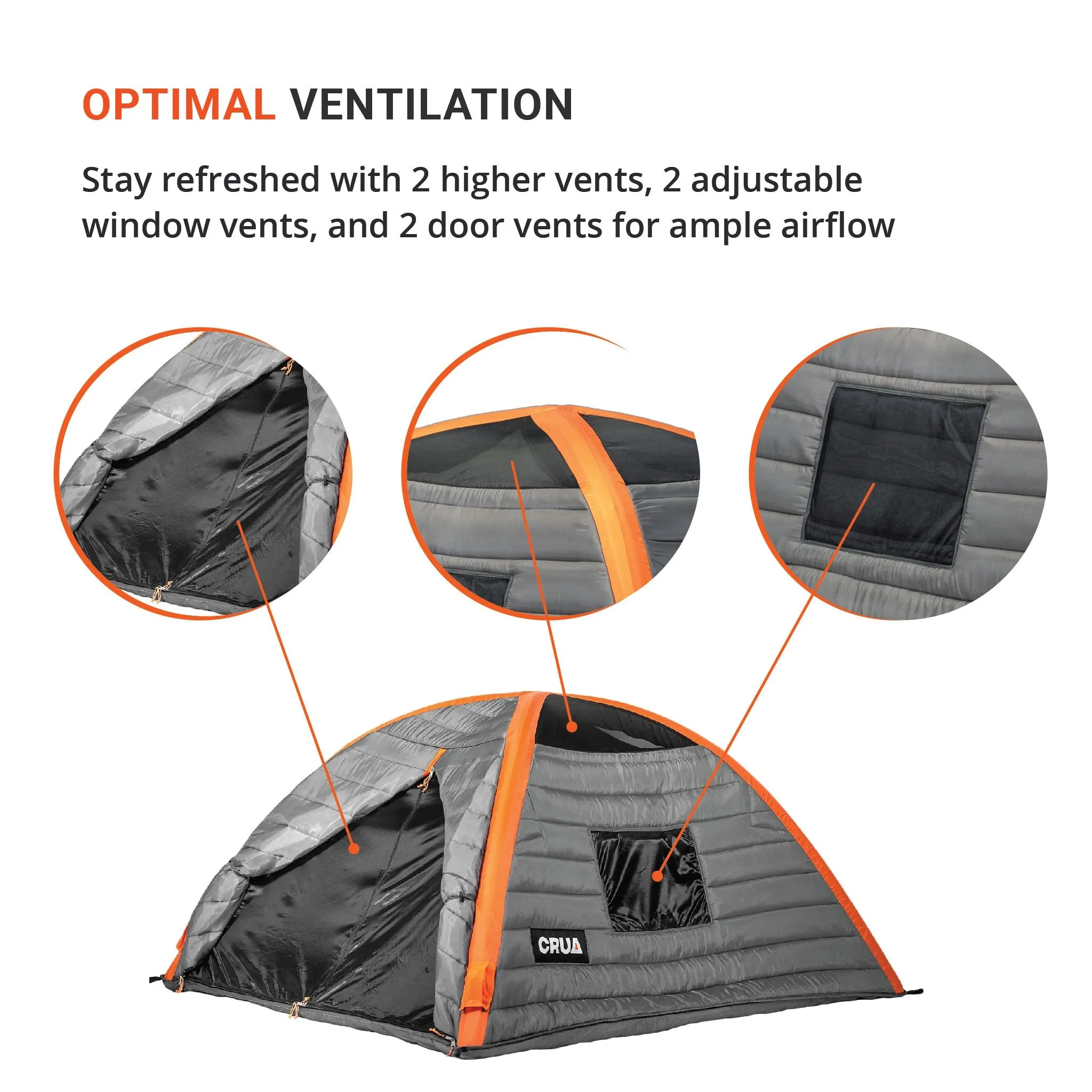 CULLA | 2 PERSON INSULATED INNER TENT WITH TEMPERATURE REGULATING, NOISE DAMPENING AND LIGHT BLOCKING FEATURES