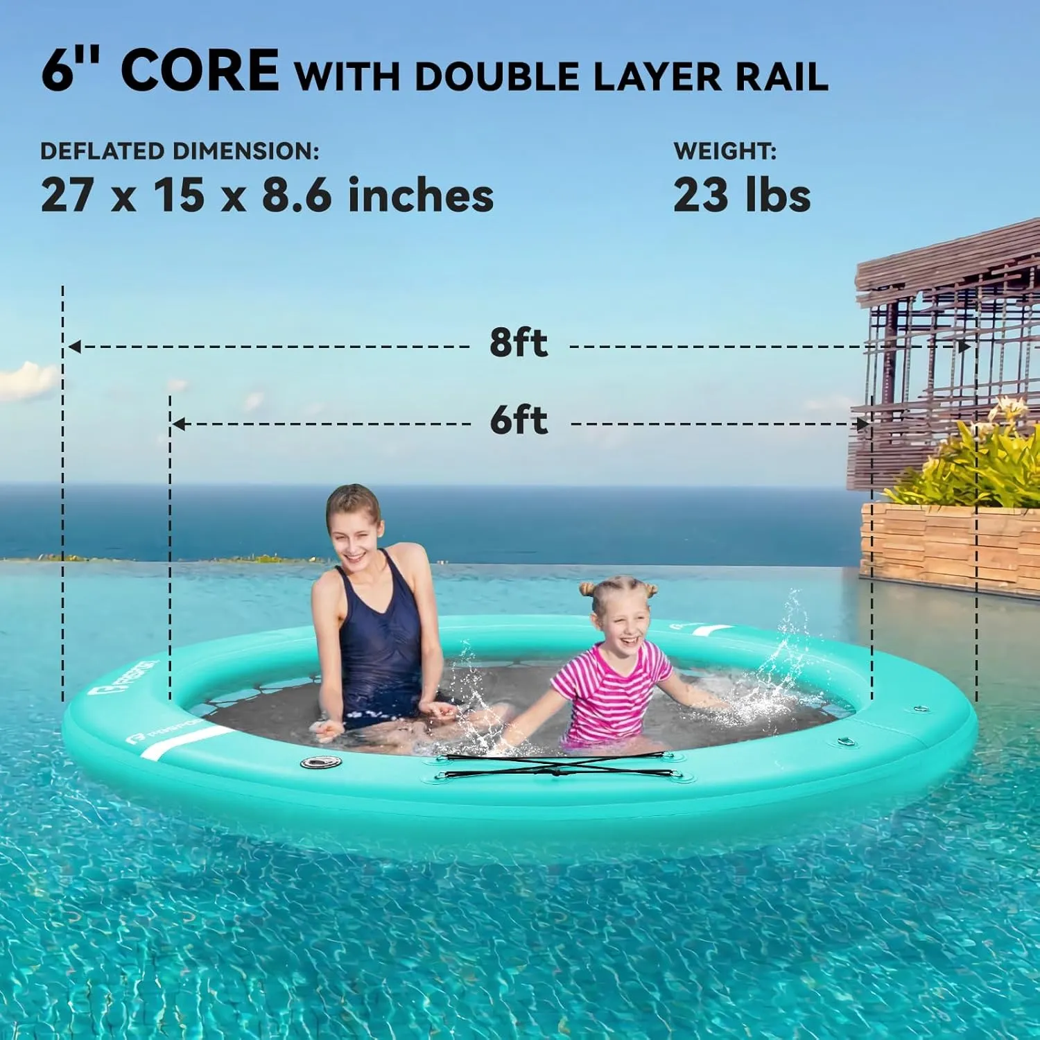 FBSPORT Inflatable Dock Floating Platform, Inflatable Water Hammock Floating Deck for Lake W/Cupholder, Round Floating Ring Sunchill Float Ring, Pool Float Raft Lounger Island Platform Pad