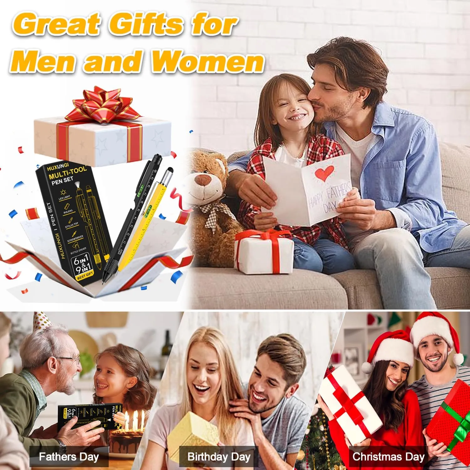Gifts for Men,Multi Tool Pen Set Dad Gifts from Daughter Son, 9 in 1 Multitool Pen with Ruler Level Ballpoint Pen Multitool, Birthday Gift Men Stocking Stuffers for Adults Teen