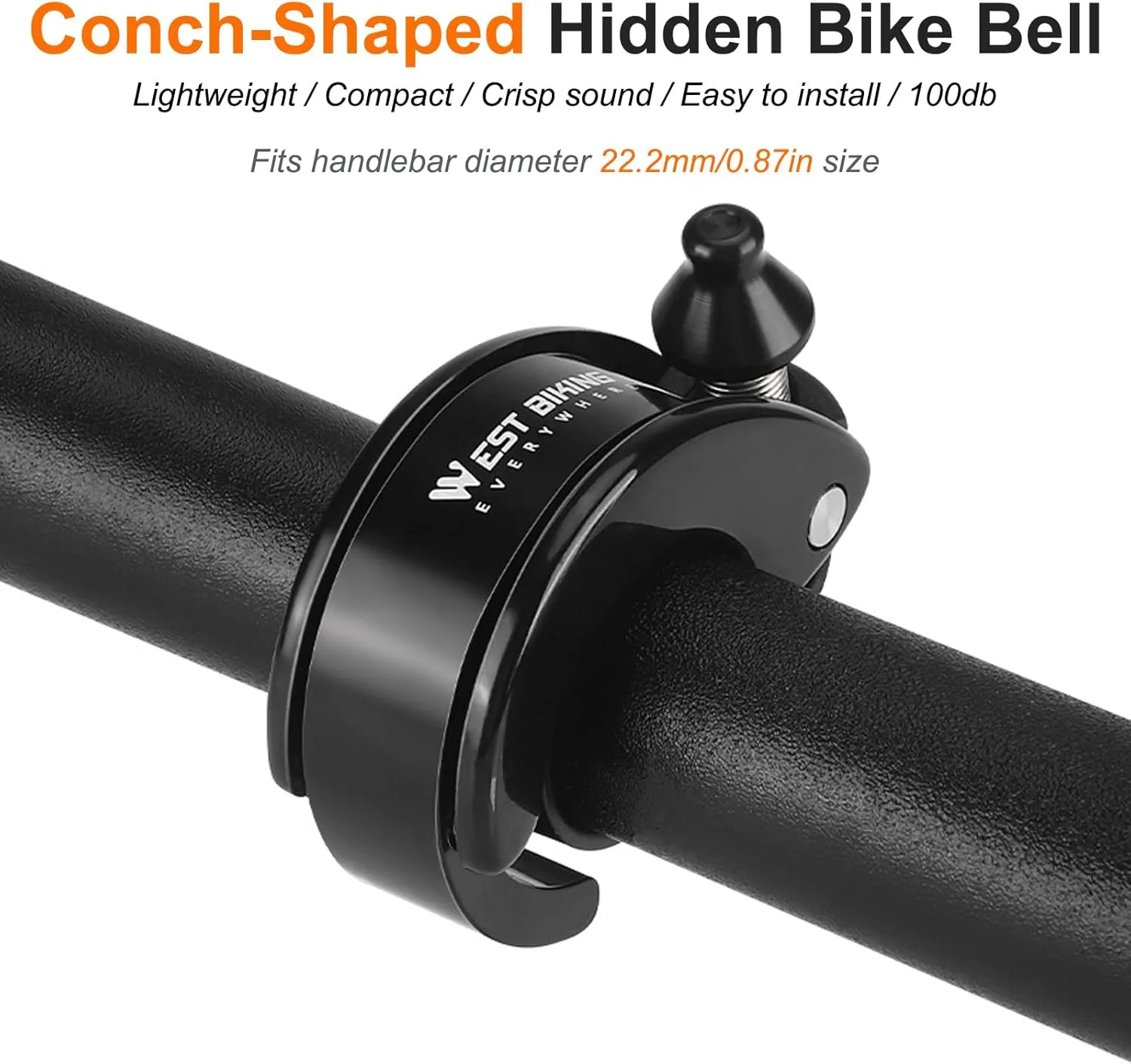 Hidden Conch Bike Bell, Classic Bicycle Bell Mountain Bike Bells for Adults, 100dB Loud Crisp Clear for 22.2mm/0.78in Bike Handlebars