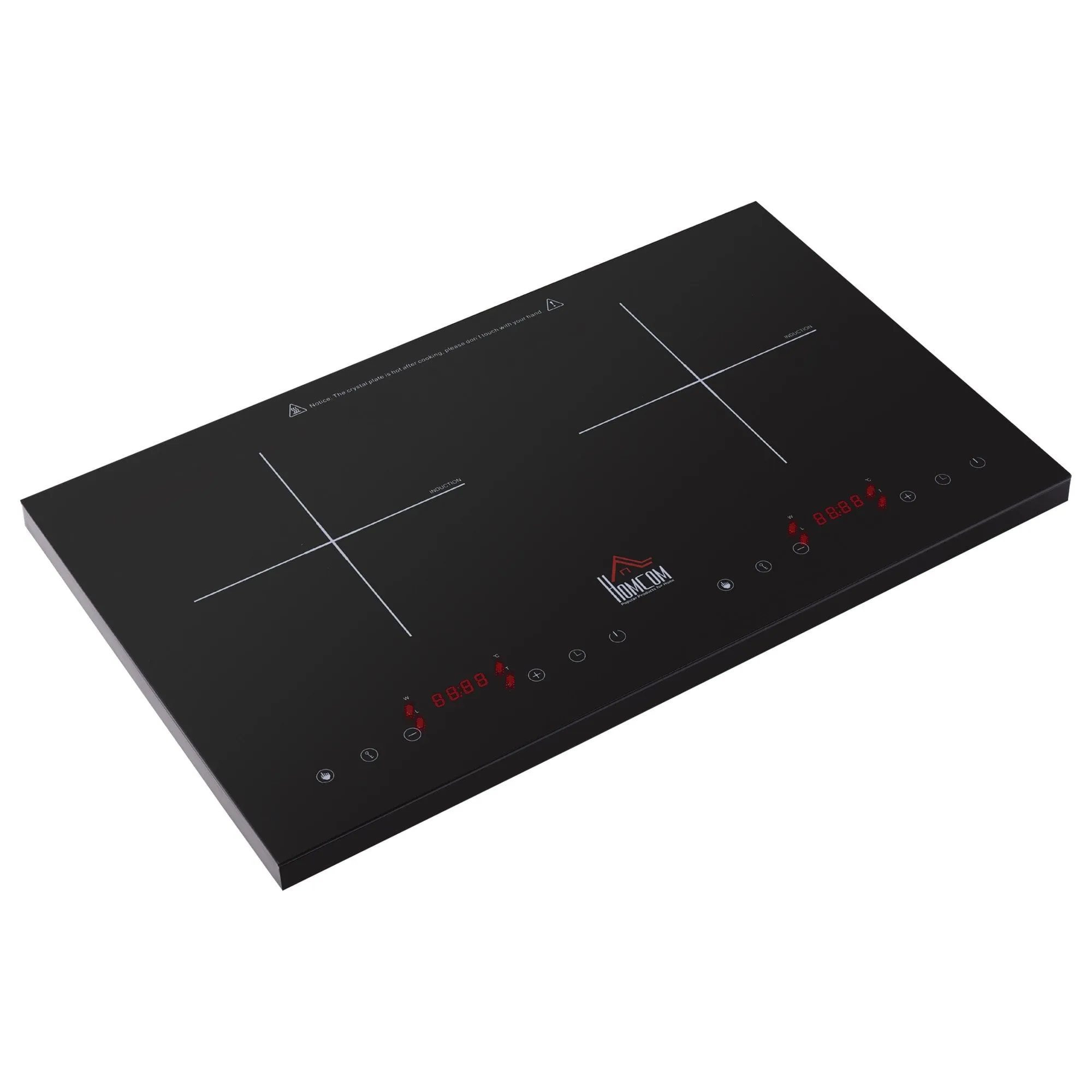 HOMCOM Portable Induction Hob Double Induction Cooker 2800W Twin Hot Plate Electric Cooktop with 8 Power & Temperature Levels 4H Timer Child Lock Sensor Touch LED Display Crystal Glass w/