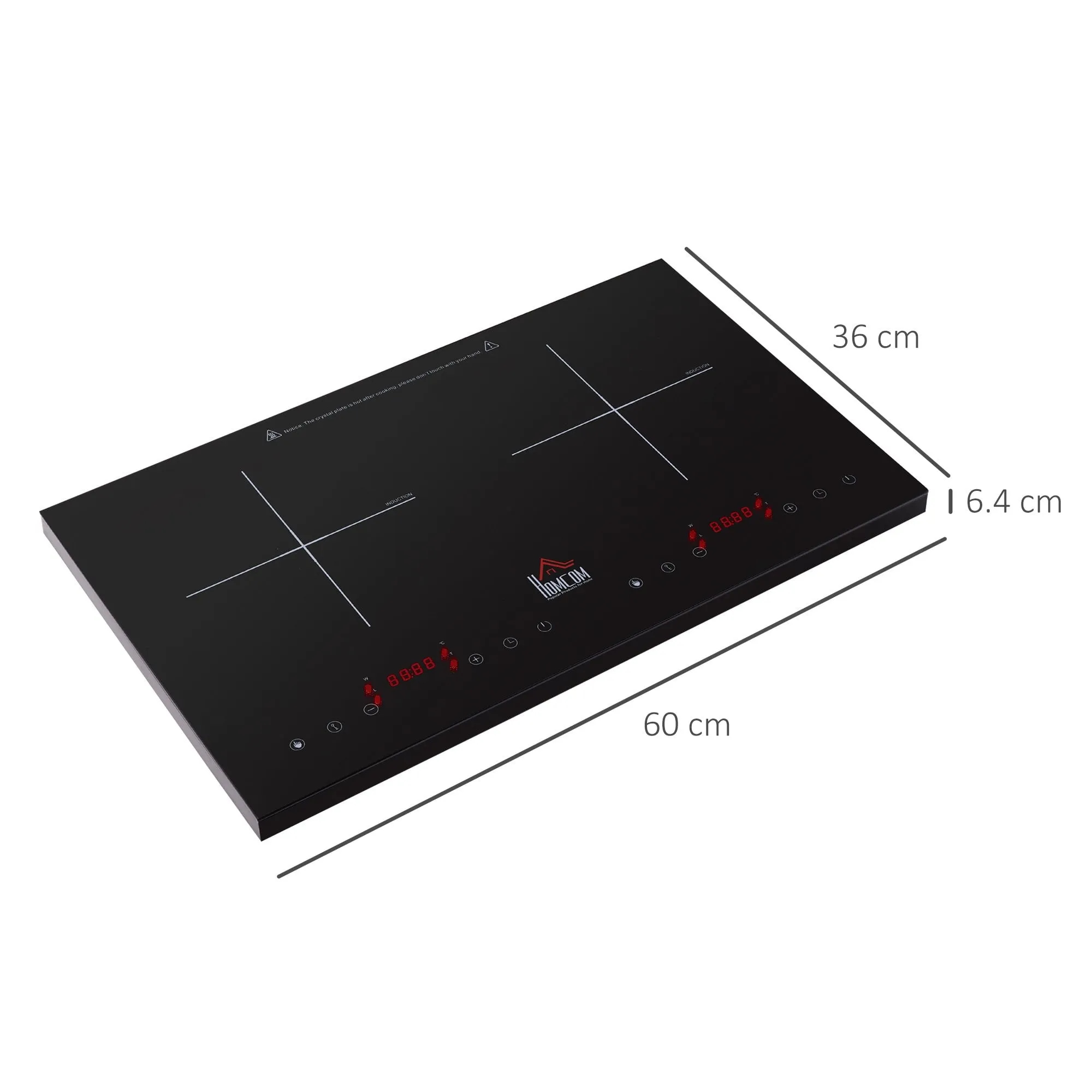 HOMCOM Portable Induction Hob Double Induction Cooker 2800W Twin Hot Plate Electric Cooktop with 8 Power & Temperature Levels 4H Timer Child Lock Sensor Touch LED Display Crystal Glass w/