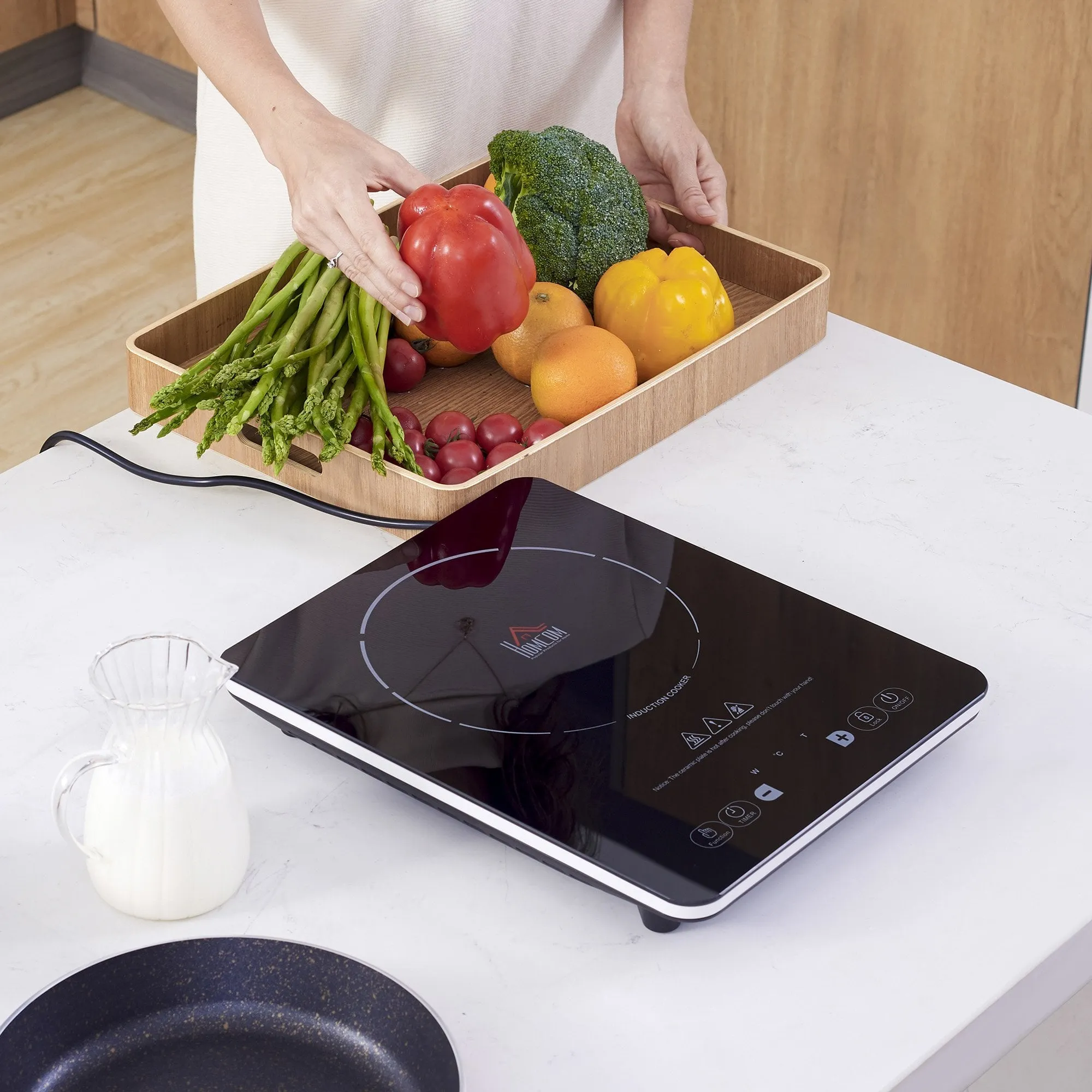 HOMCOM Portable Induction Hob Induction Cooker 2000W Single Hot Plate Electric Cooktop with 8 Power & Temperature Levels 4H Timer Child Lock Sensor Touch LED Display Ceramic Glass Panel Temp