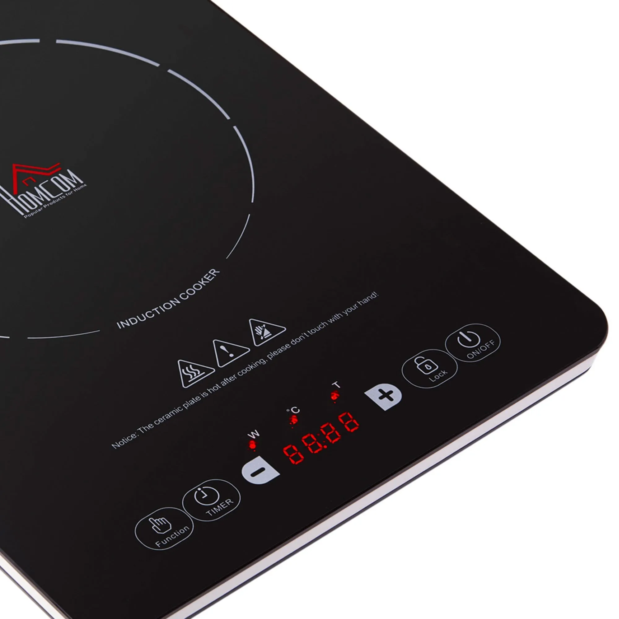 HOMCOM Portable Induction Hob Induction Cooker 2000W Single Hot Plate Electric Cooktop with 8 Power & Temperature Levels 4H Timer Child Lock Sensor Touch LED Display Ceramic Glass Panel Temp