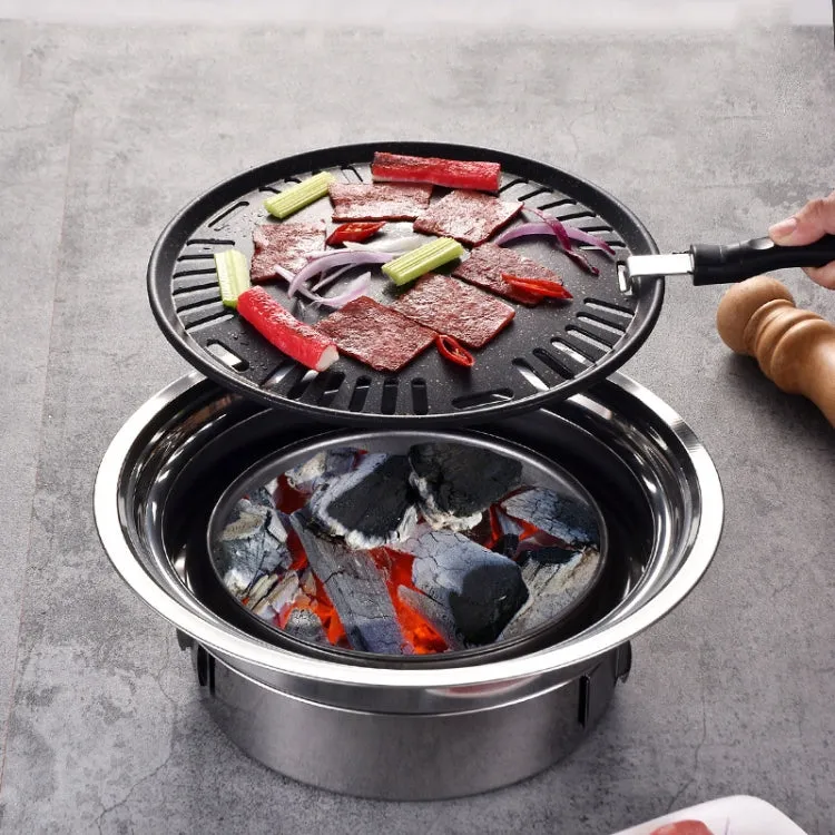 Household Stainless Steel Charcoal Barbecue Stove Outdoor Camping Portable Charcoal Stove Set, Size: 40cm(Stove Body   BBQ Net)