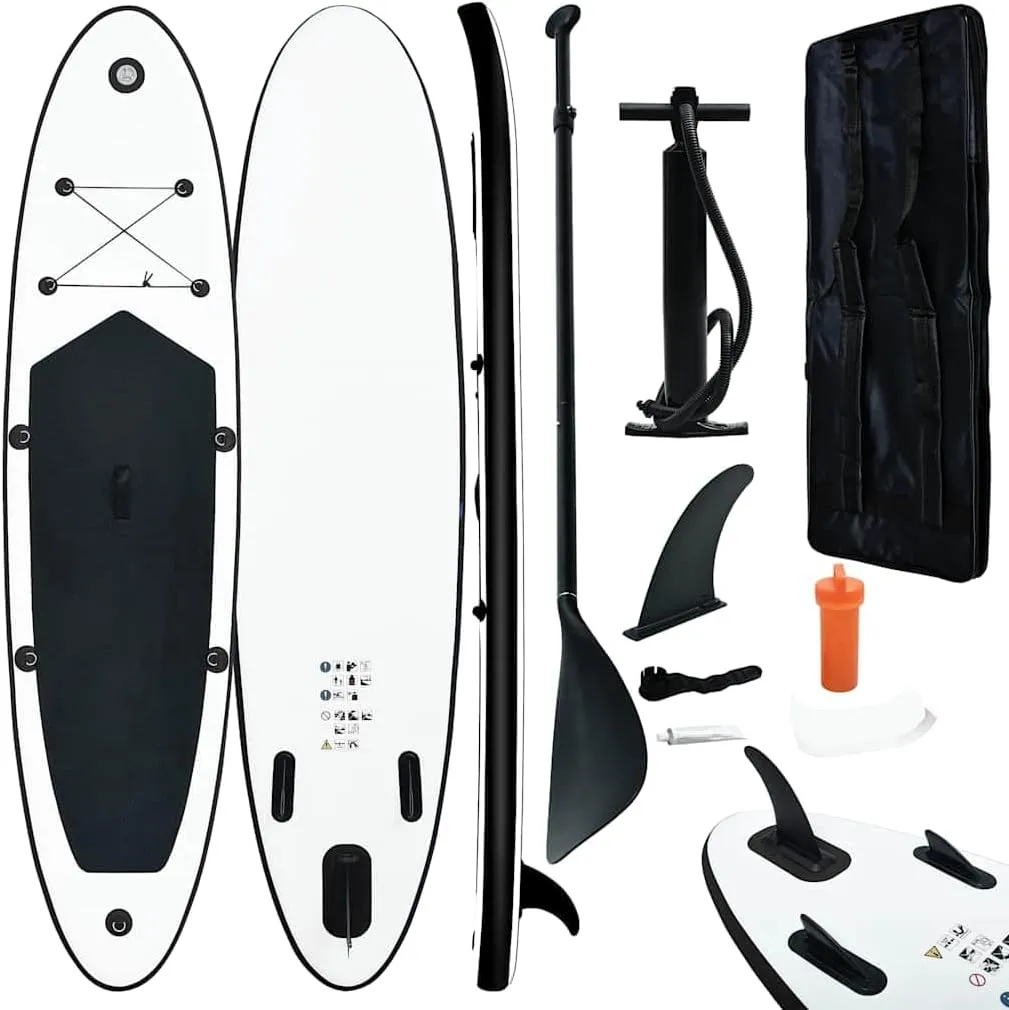 Inflatable Stand Up Paddle Board Set for Enhanced Adventures, Comfortable and Stable for Learning and Recreation, Black and White