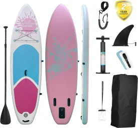 Inflatable Stand Up Paddle Board  Simple Deluxe Premium for All Skill Levels, Pink Paddle Boards for Adults & Youth, Blow Up Stand-Up Paddleboards with Accessories & Backpack, Surf Control