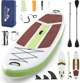 Inflatable Stand Up Paddle Board with Premium SUP Paddleboard Accessories,2-in-1 Paddle for Adults,Brown Green, High Weight Capacity