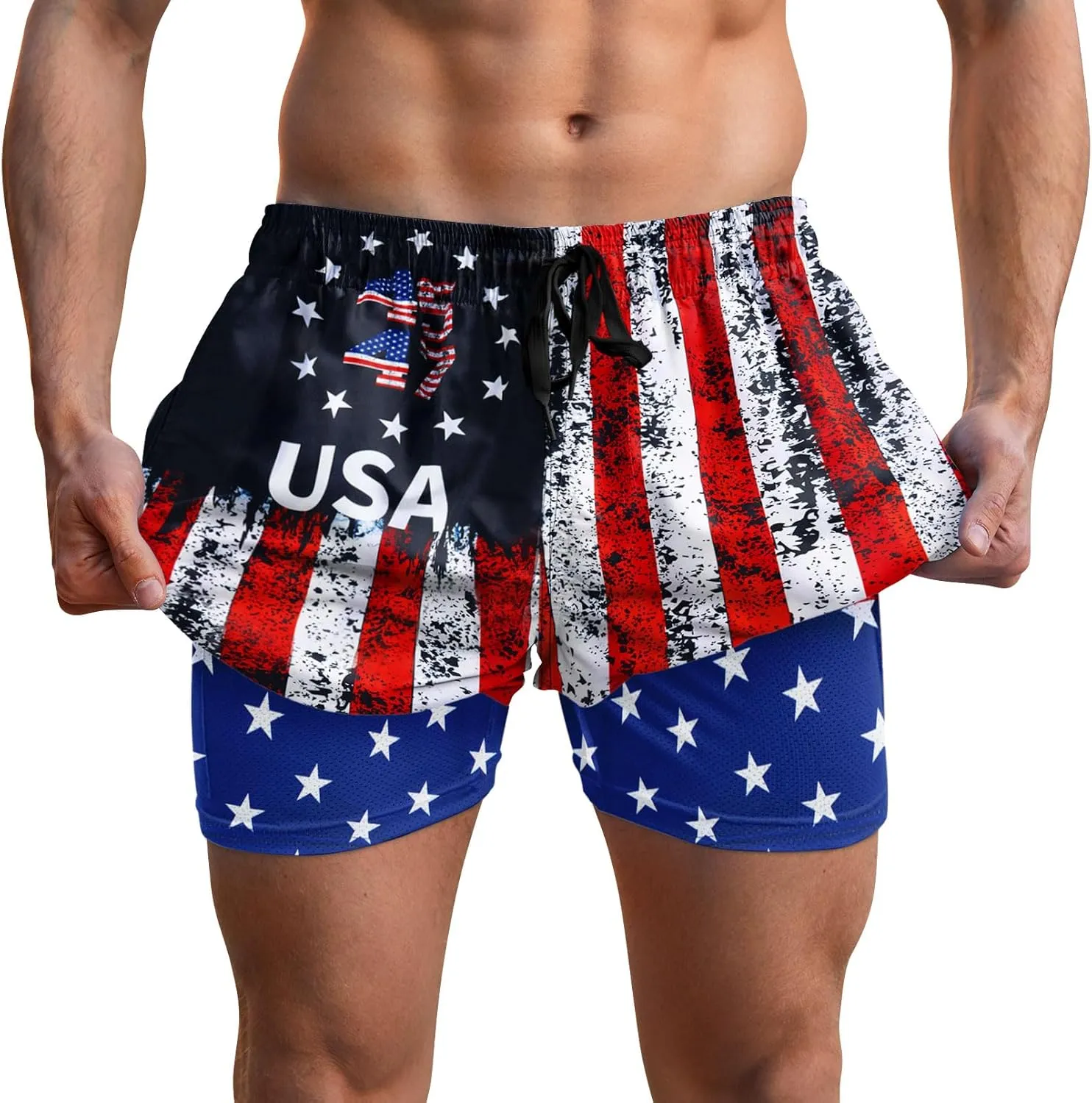 Men Swim Trunks 5.5 Inch Board Shorts 2 in 1 Swimwear with Compression Liner
