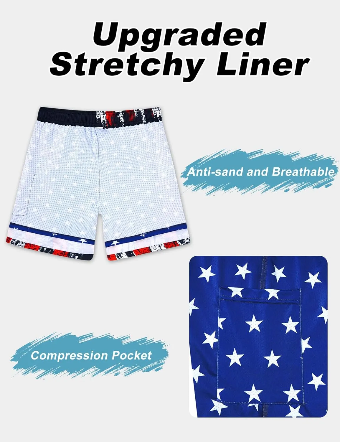 Men Swim Trunks 5.5 Inch Board Shorts 2 in 1 Swimwear with Compression Liner