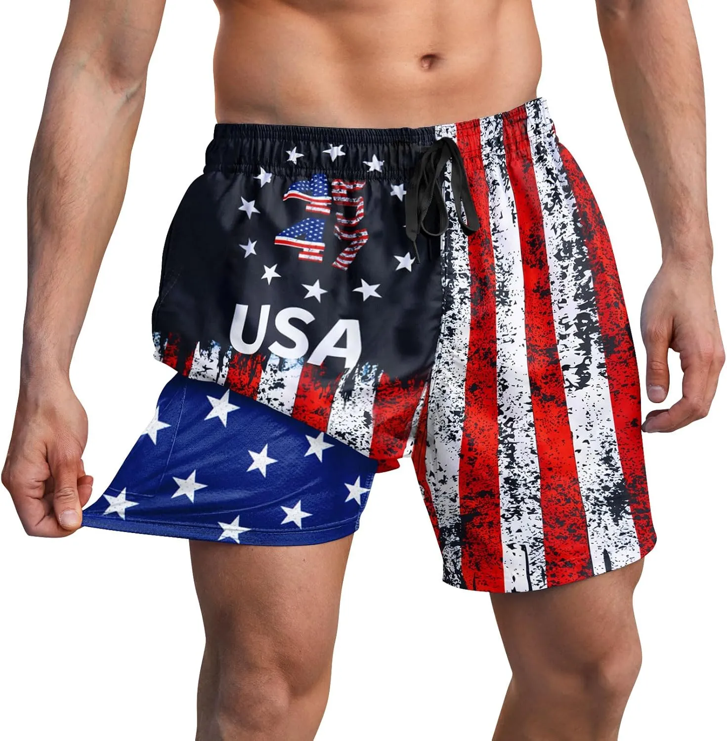 Men Swim Trunks 5.5 Inch Board Shorts 2 in 1 Swimwear with Compression Liner