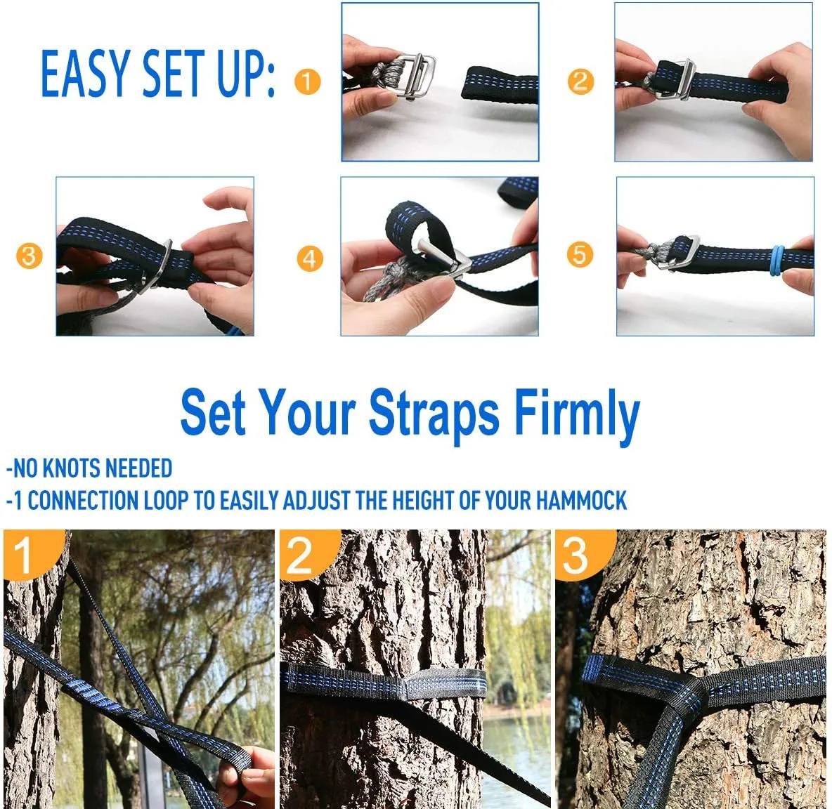 Onewind 2 * 10Ft Hammock Straps Set, Hammock Straps for Trees Heavy Duty Tree-Friendly Straps Hanging Kit with Cinch Buckle 1 Inch Wide 1500 LBS Durable Lightweight No-Stretch and Easy to Set Up