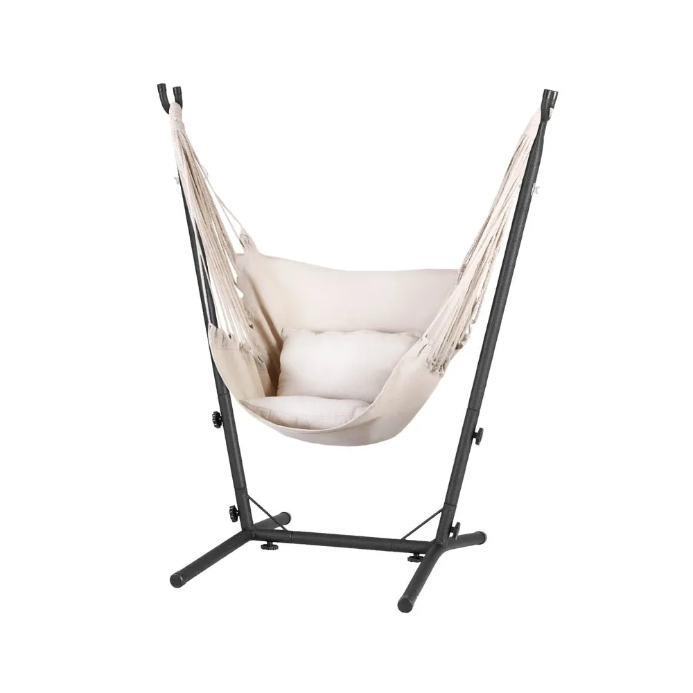 Outdoor Camping Hammock Chair with Stand, Cream - Gardeon