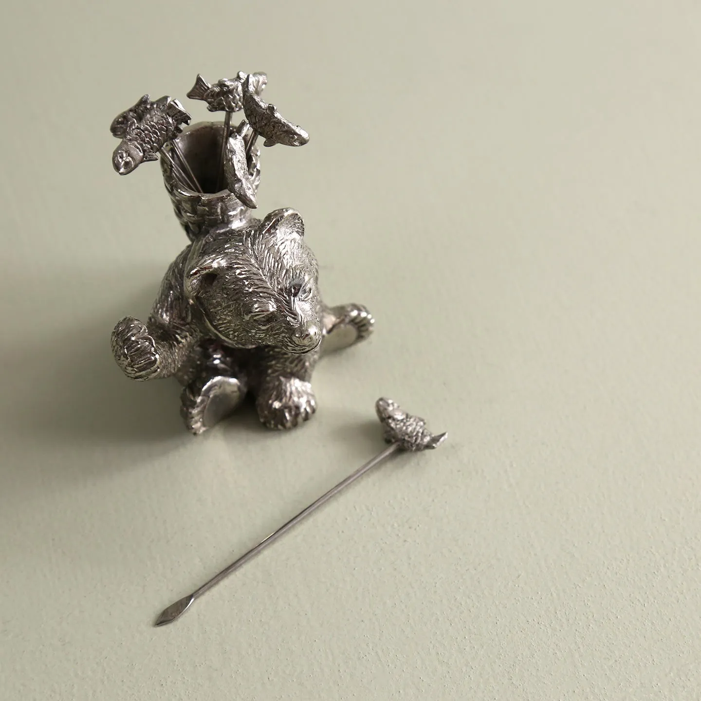 Pewter Cheese Picks Set / Camping Bear