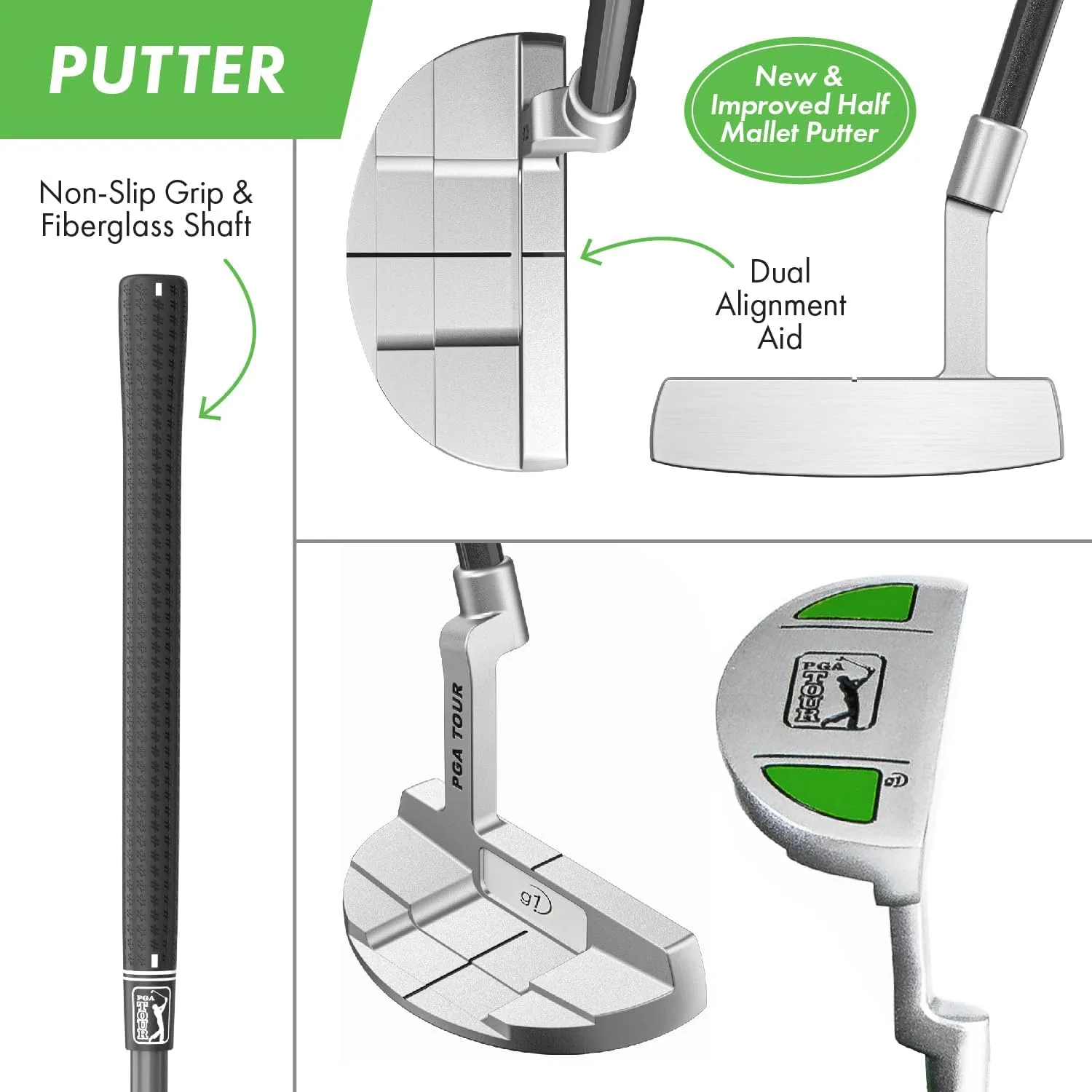 PGA TOUR Youth Golf Club Set  Ages 3-5 (36-41) and 5-8 (41 - 4'8") Right and Left Handed Beginner Junior Golf Clubs with Lightweight Golf Bag, Mallet Putter, Driver by Golfgen