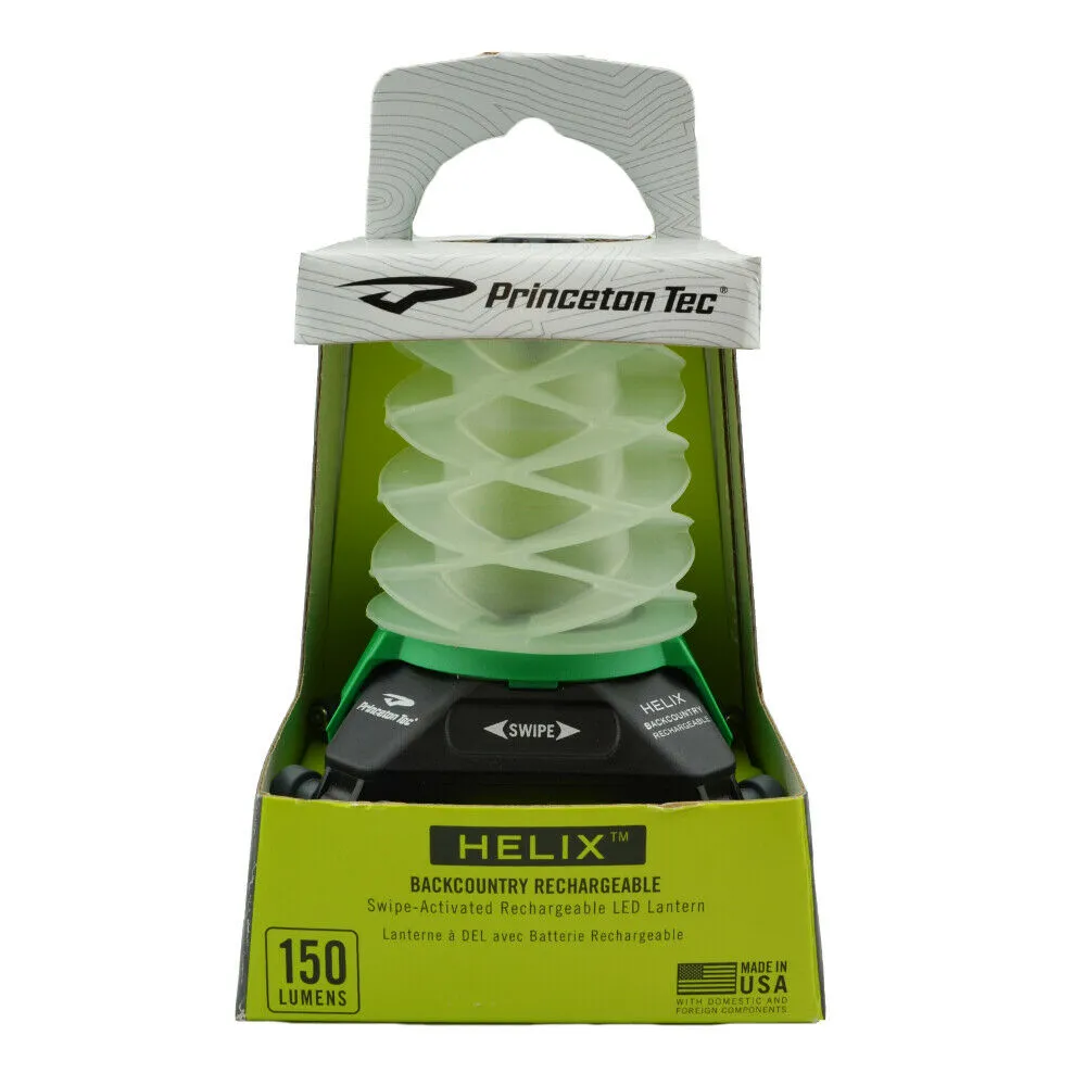 Princeton Tec Helix Rechargeable Lantern, Swipe-Activated LED Light, Black/Green