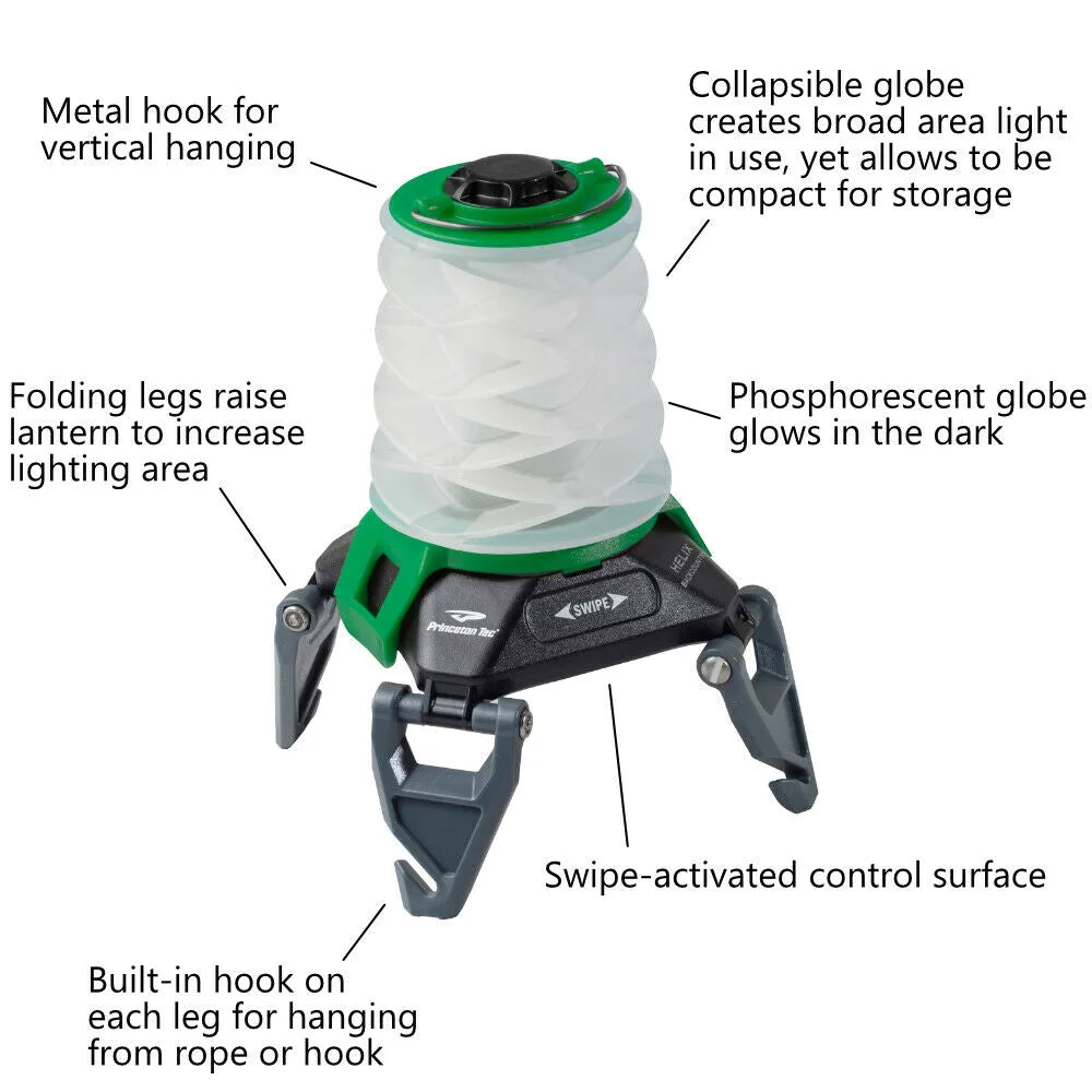 Princeton Tec Helix Rechargeable Lantern, Swipe-Activated LED Light, Black/Green