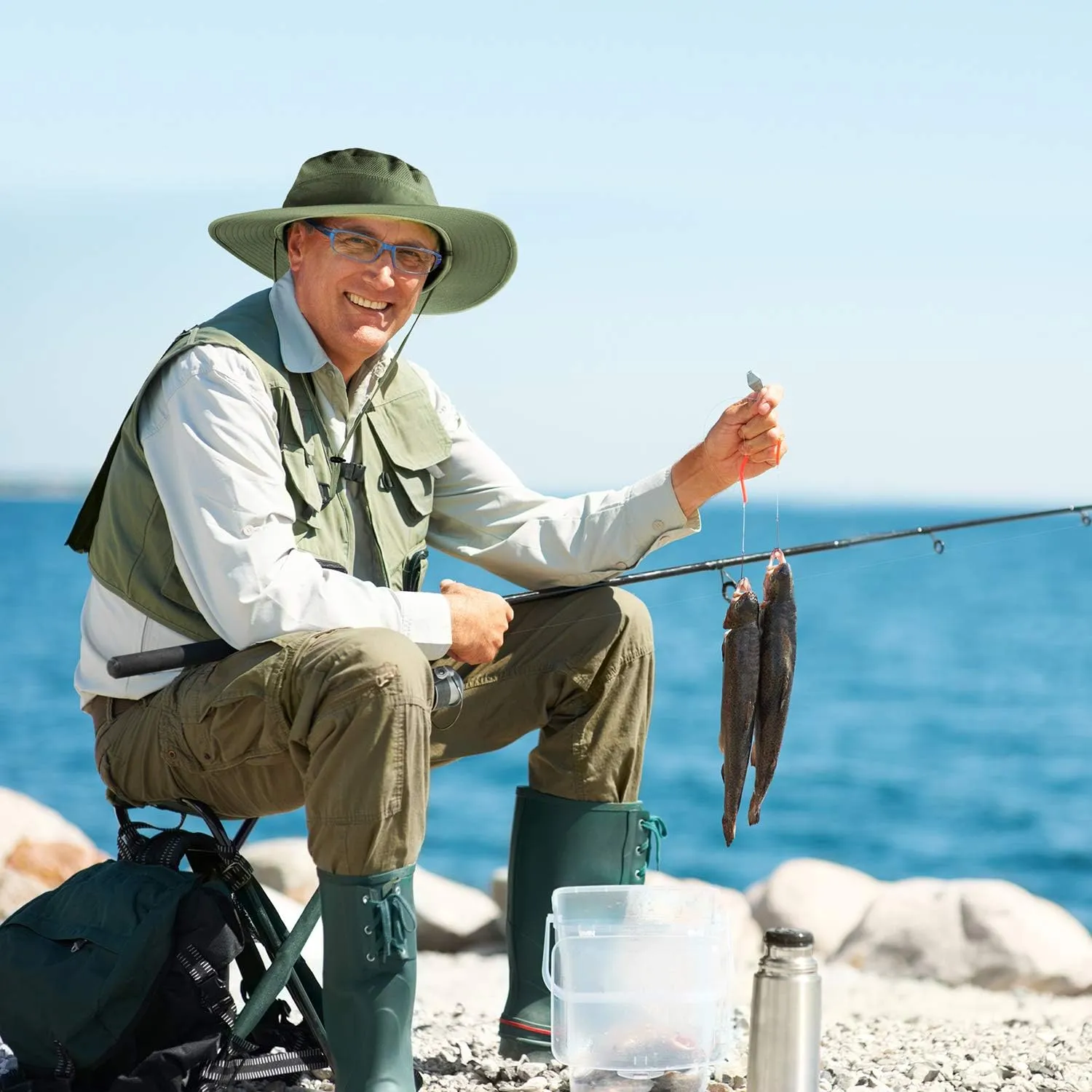 Sun Hats for Men Women Fishing Hat UPF 50  Breathable Wide Brim Summer UV Protection Hat