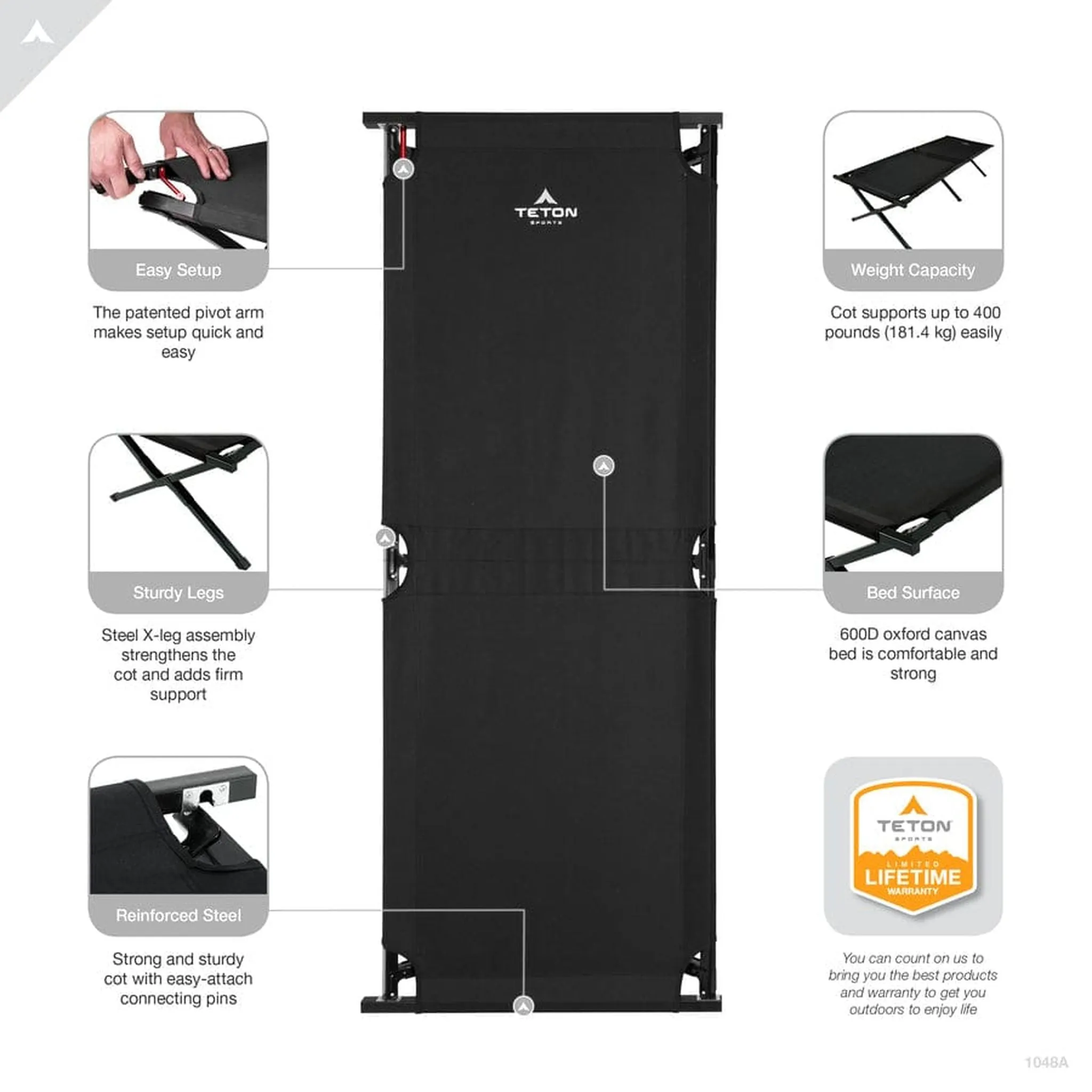 Teton Sports Adveturer Regular Camp Stretcher Bed with Pivot Arm