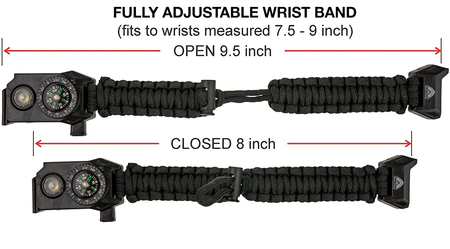 The Outdoorsman - Flashlight Survival Bracelet (Army Green) with Compass/Smart LED Light/Fire Starter/Blade/Whistle/Paracord (6-in-1 tool).