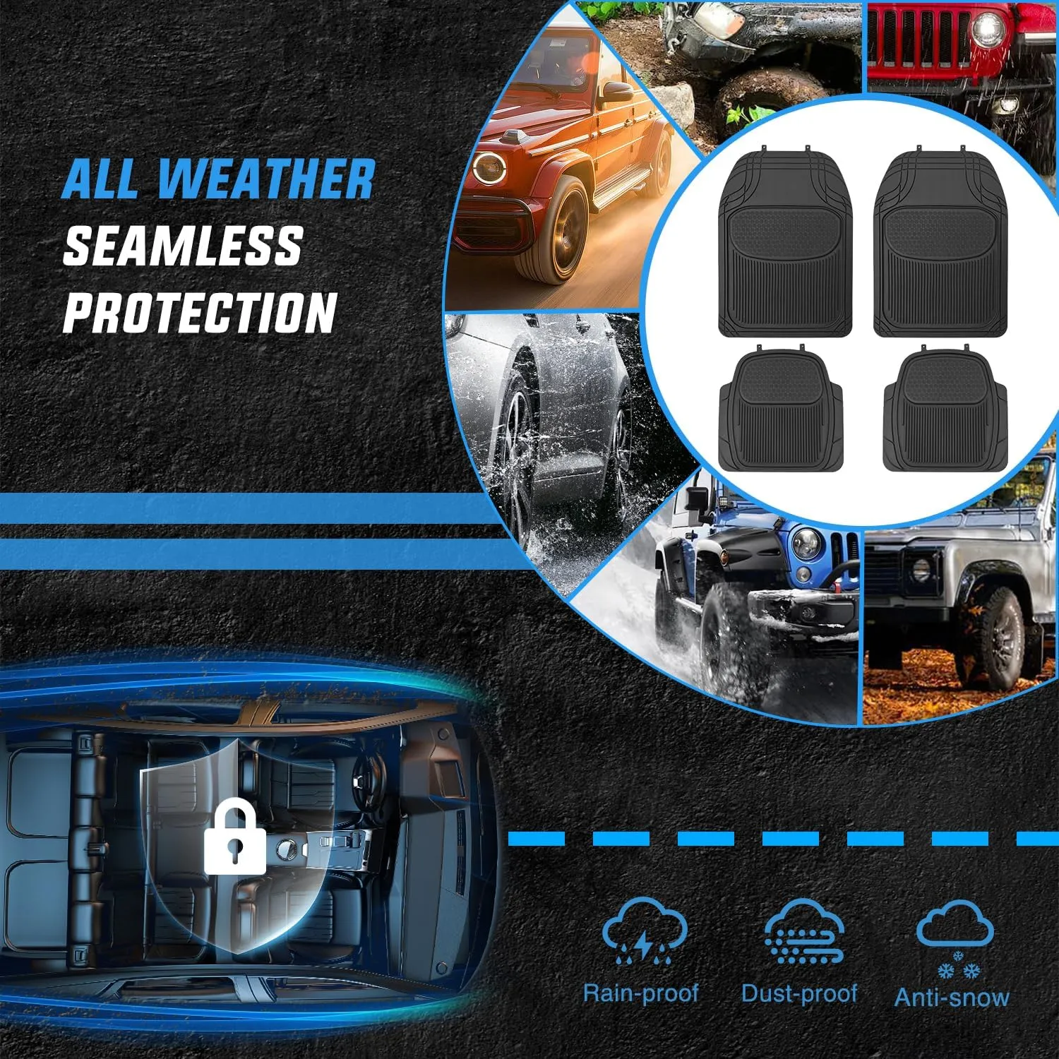 Universal PVC Floor Mats for Cars Trucks SUVs 4 Packs