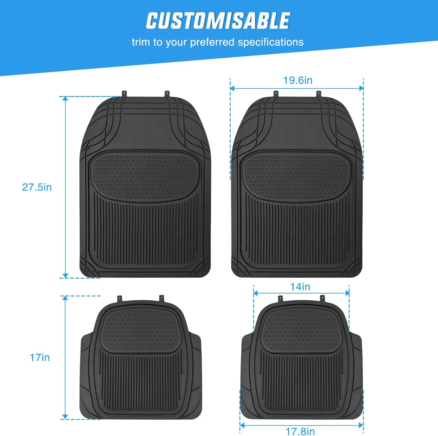 Universal PVC Floor Mats for Cars Trucks SUVs 4 Packs