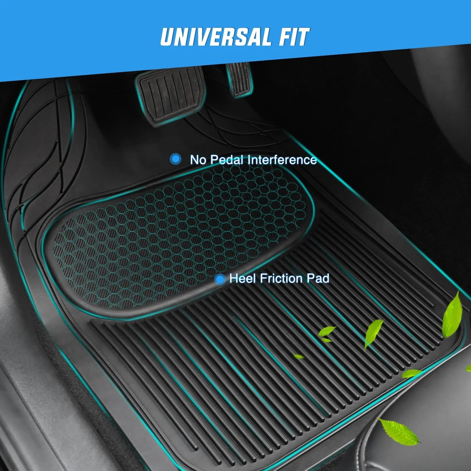 Universal PVC Floor Mats for Cars Trucks SUVs 4 Packs