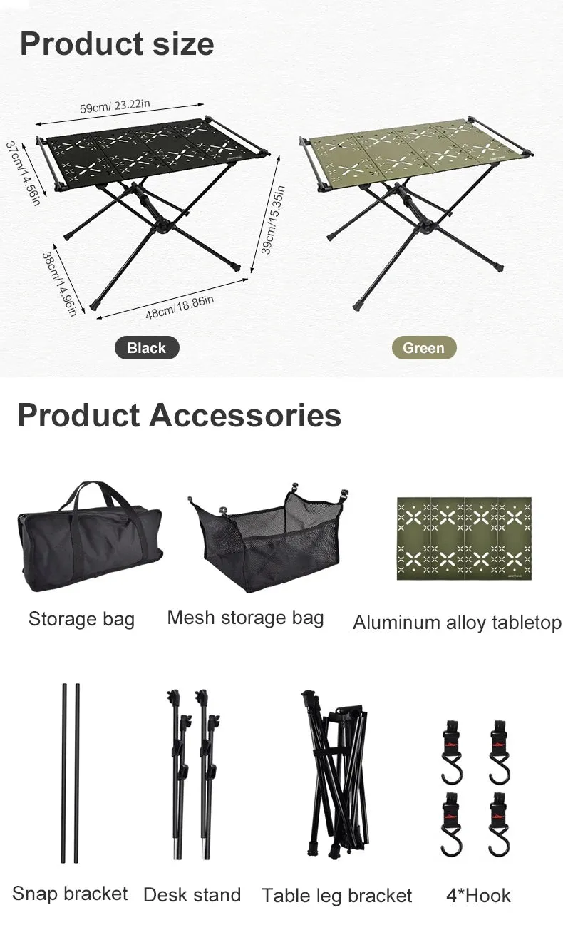 WESTTUNE Camping Folding Table Portable Aluminum Alloy Lightweight Table with Accessories Multifunctional Outdoor Table