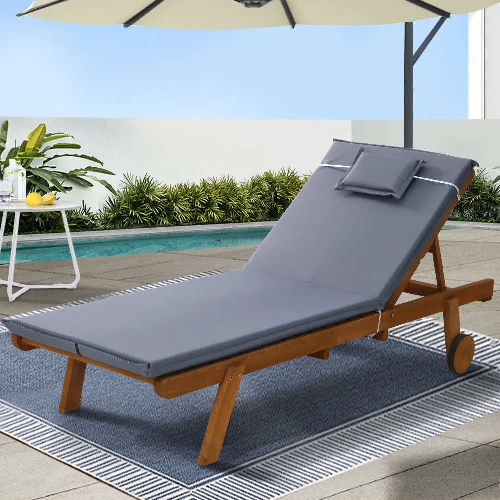 Wooden Sun Lounger Wheel Patio Grey