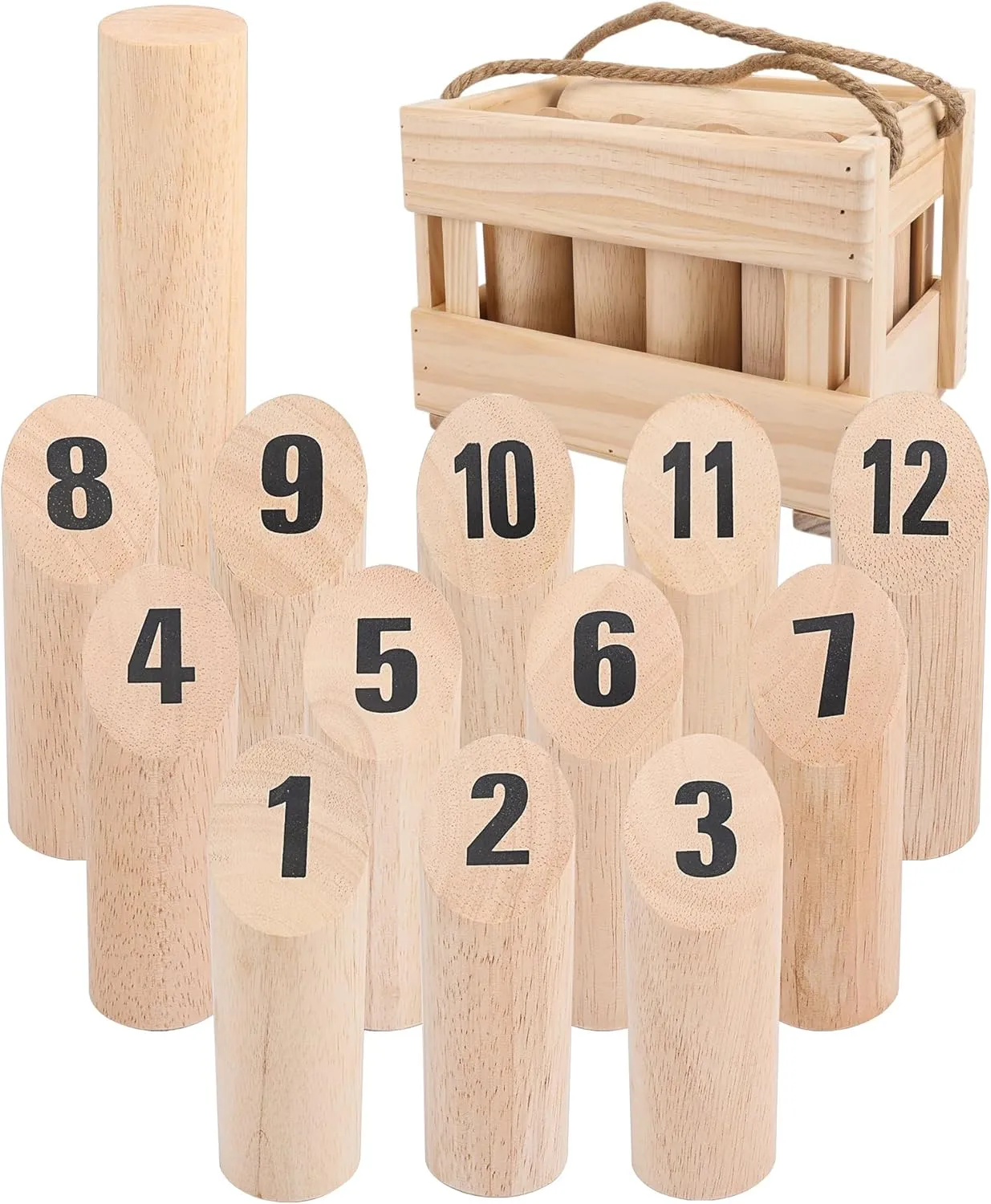 Wooden Throwing Game Set, 12 Numbered Block Tossing Game with Wooden Box, Outdoor Backyard Game for Kids Adults Family, Floor Games for Lawn Beach Park