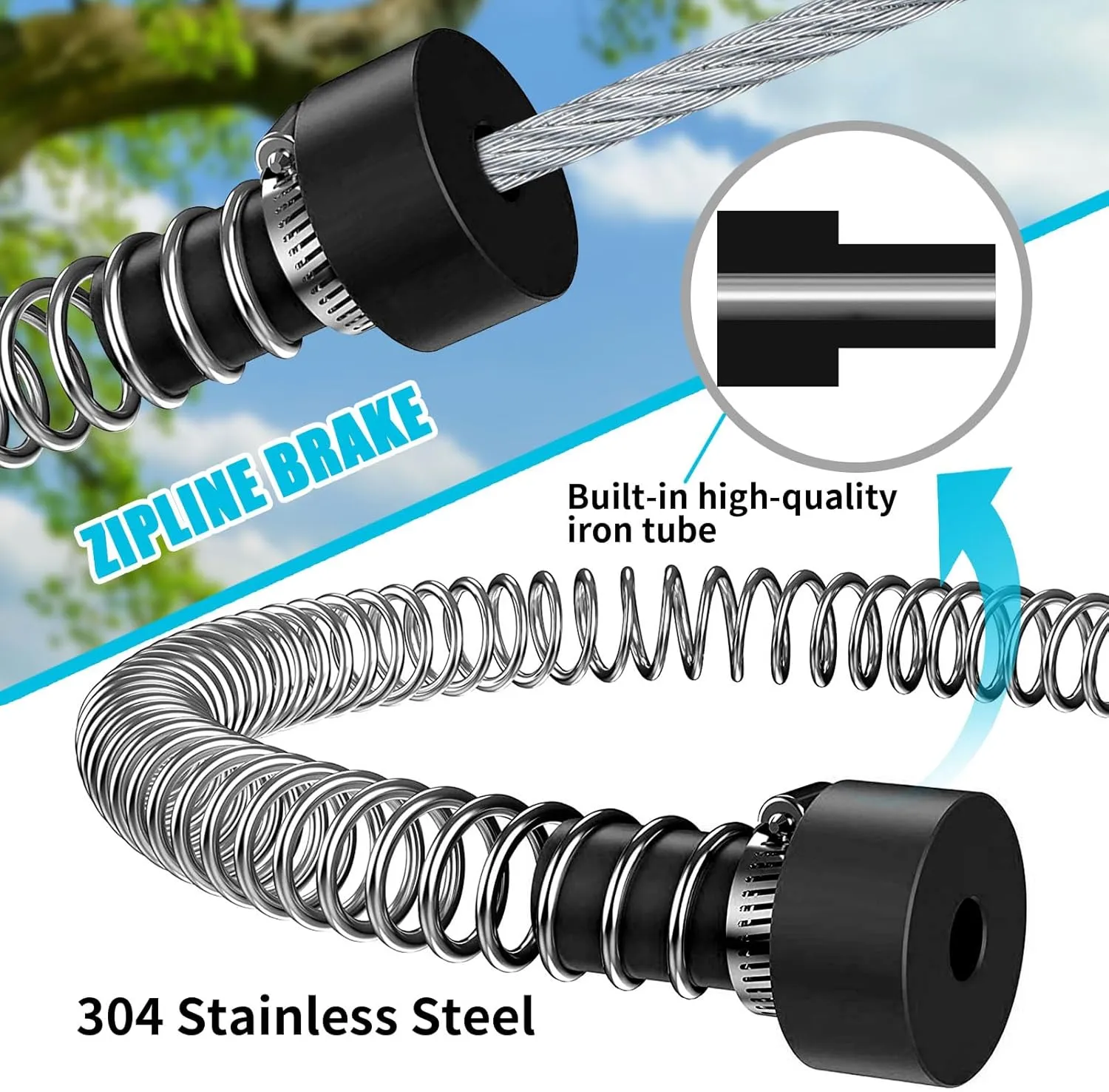 Zip Line Kit for Kids Adults : Up to 380Lbs 150FT Quick Tighten Zipline for Backyard Outdoor with 100% Rust Proof Removable Trolley Seat Spring Brake