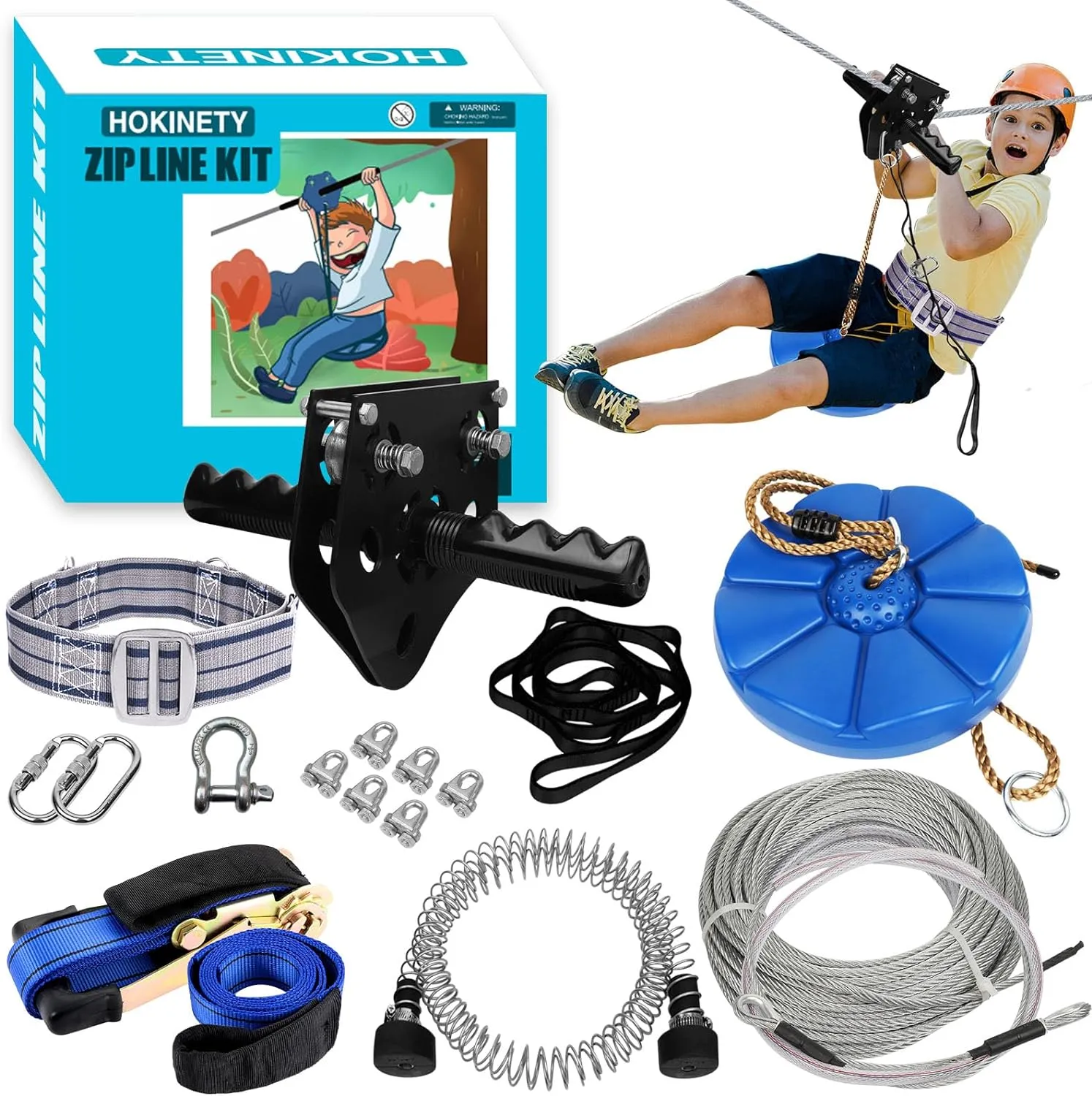 Zip Line Kit for Kids Adults : Up to 380Lbs 150FT Quick Tighten Zipline for Backyard Outdoor with 100% Rust Proof Removable Trolley Seat Spring Brake