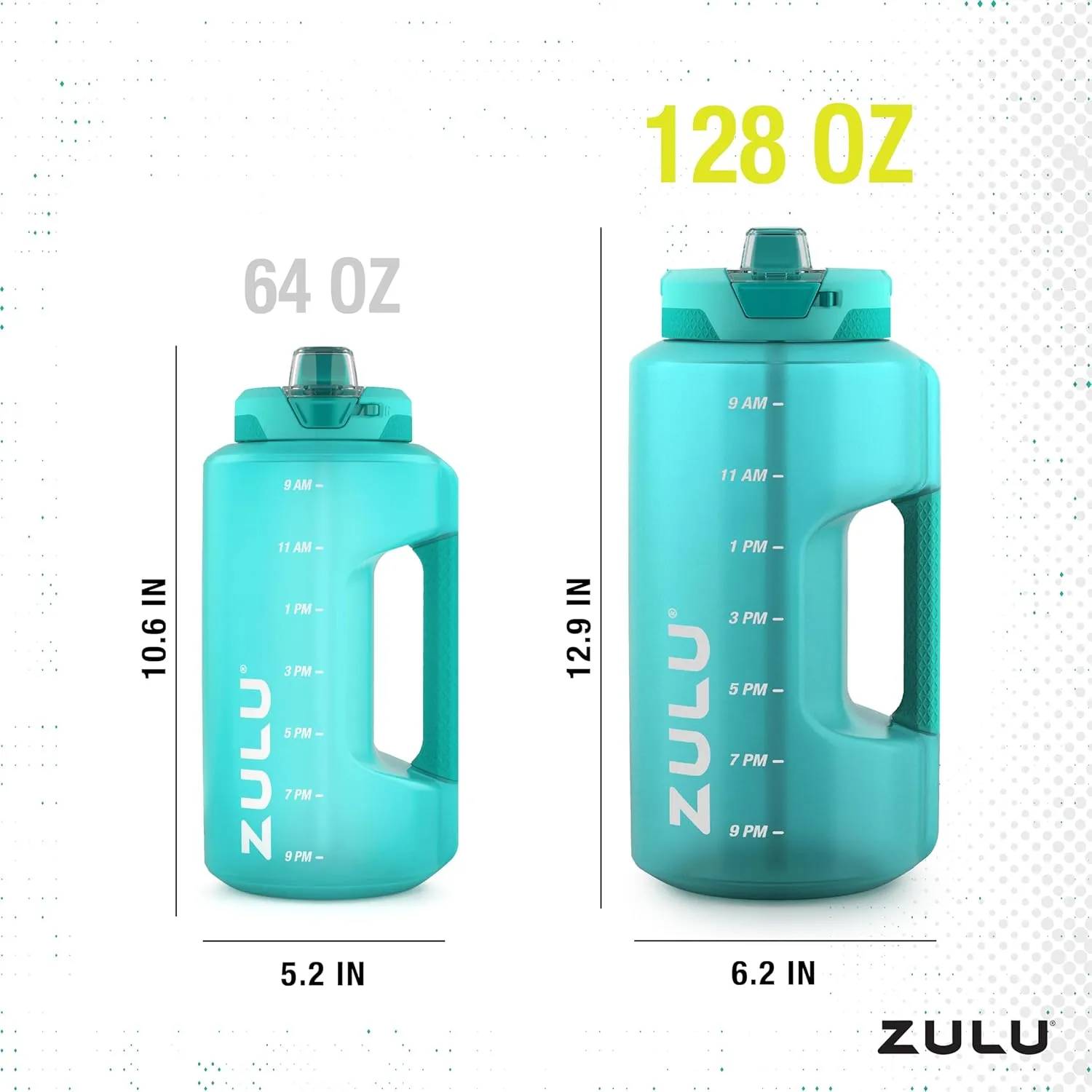 Zulu Goals Gallon 128oz Large Water Bottle Jug with Time Marker & Handle for All Day Hydration | Silicone Soft Straw with Locking Leak-Proof Lid | For Gym, Camping, Workout, and Outdoors | Aquaviva