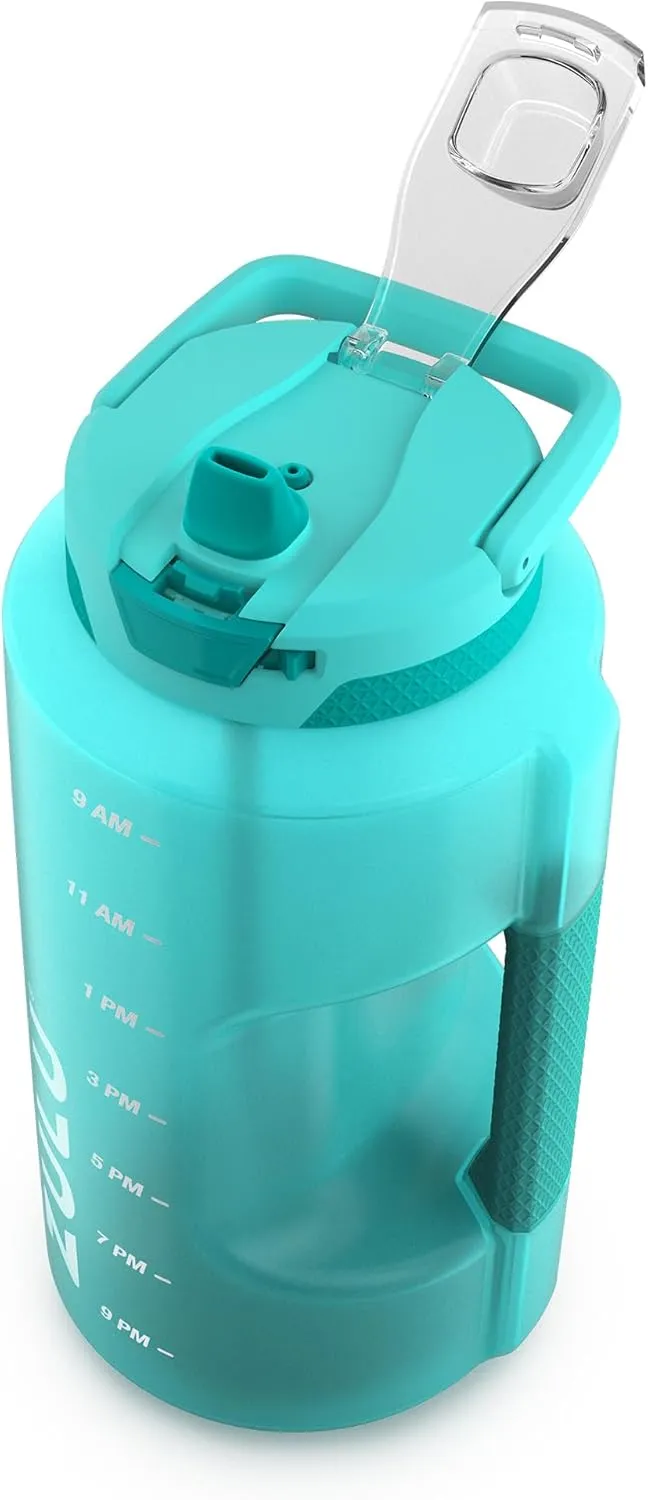 Zulu Goals Gallon 128oz Large Water Bottle Jug with Time Marker & Handle for All Day Hydration | Silicone Soft Straw with Locking Leak-Proof Lid | For Gym, Camping, Workout, and Outdoors | Aquaviva