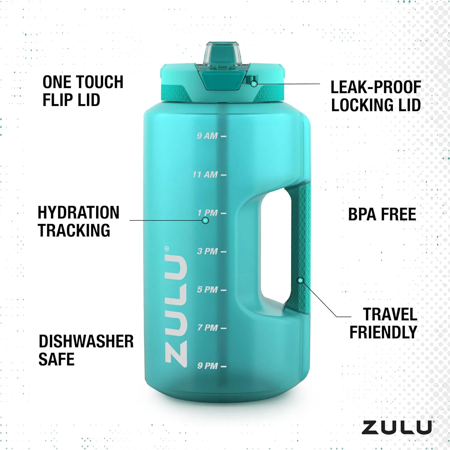 Zulu Goals Gallon 128oz Large Water Bottle Jug with Time Marker & Handle for All Day Hydration | Silicone Soft Straw with Locking Leak-Proof Lid | For Gym, Camping, Workout, and Outdoors | Aquaviva